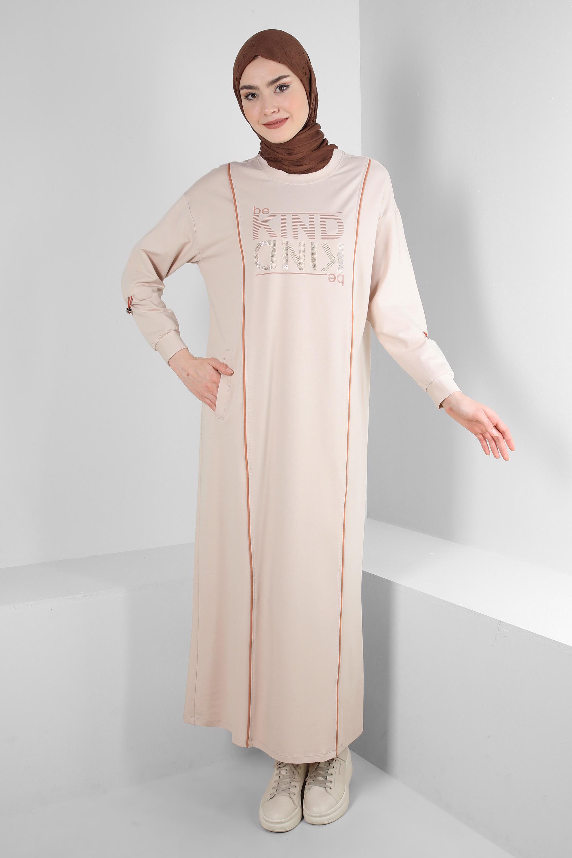 Vêtements hijab BEIGE ROBE SURVÊTEMENT IMPRIMÉ 43663