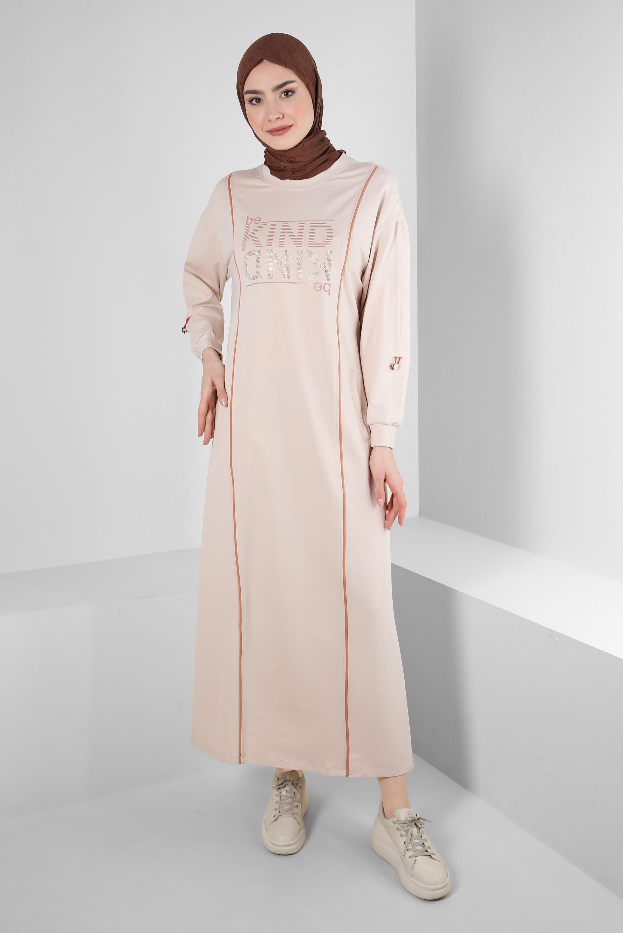 Vêtements hijab BEIGE ROBE SURVÊTEMENT IMPRIMÉ 43663