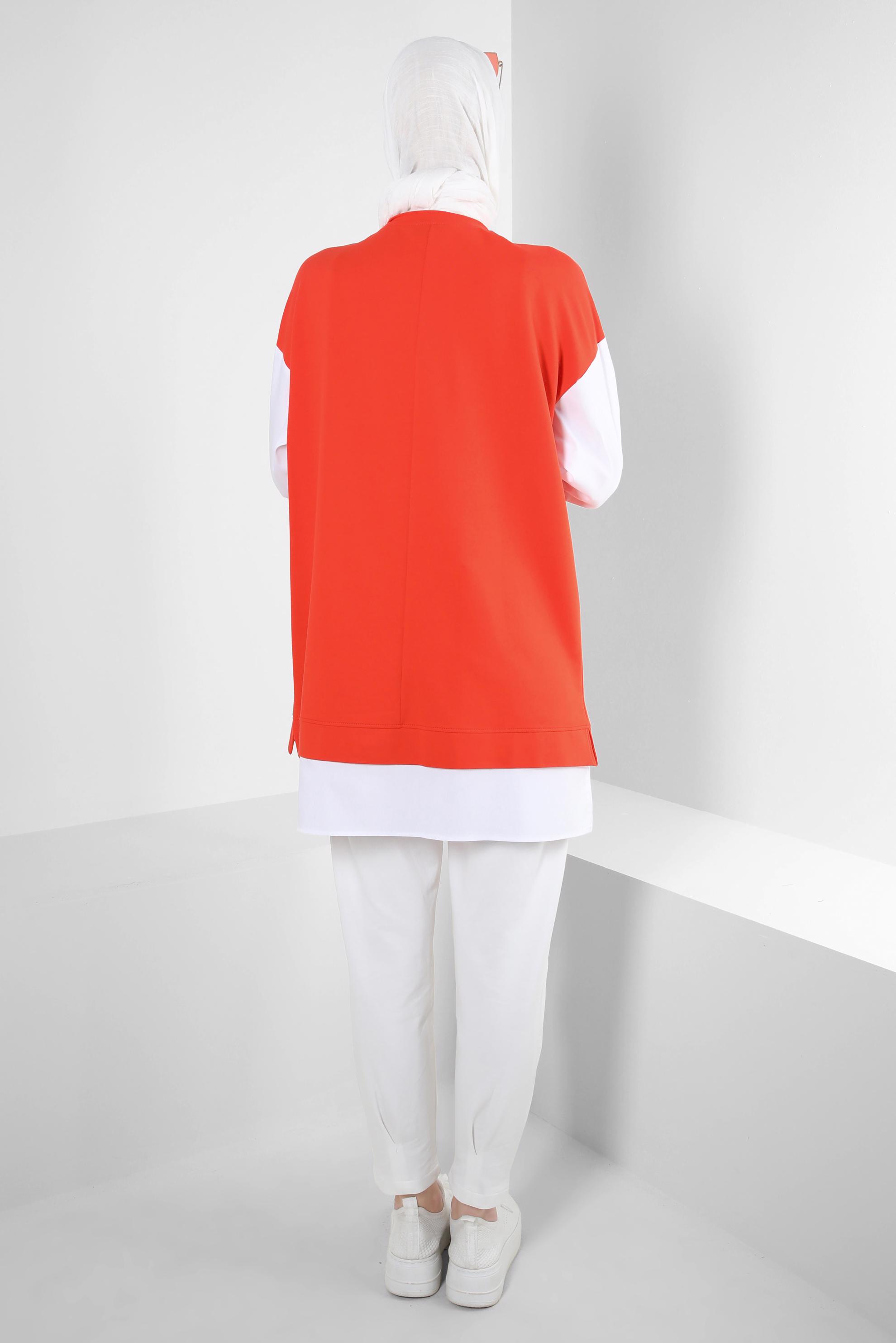 Tesettür giyim KIRMIZI YAZI BASKILI GARNİLİ EŞOFMAN TUNİK 43664