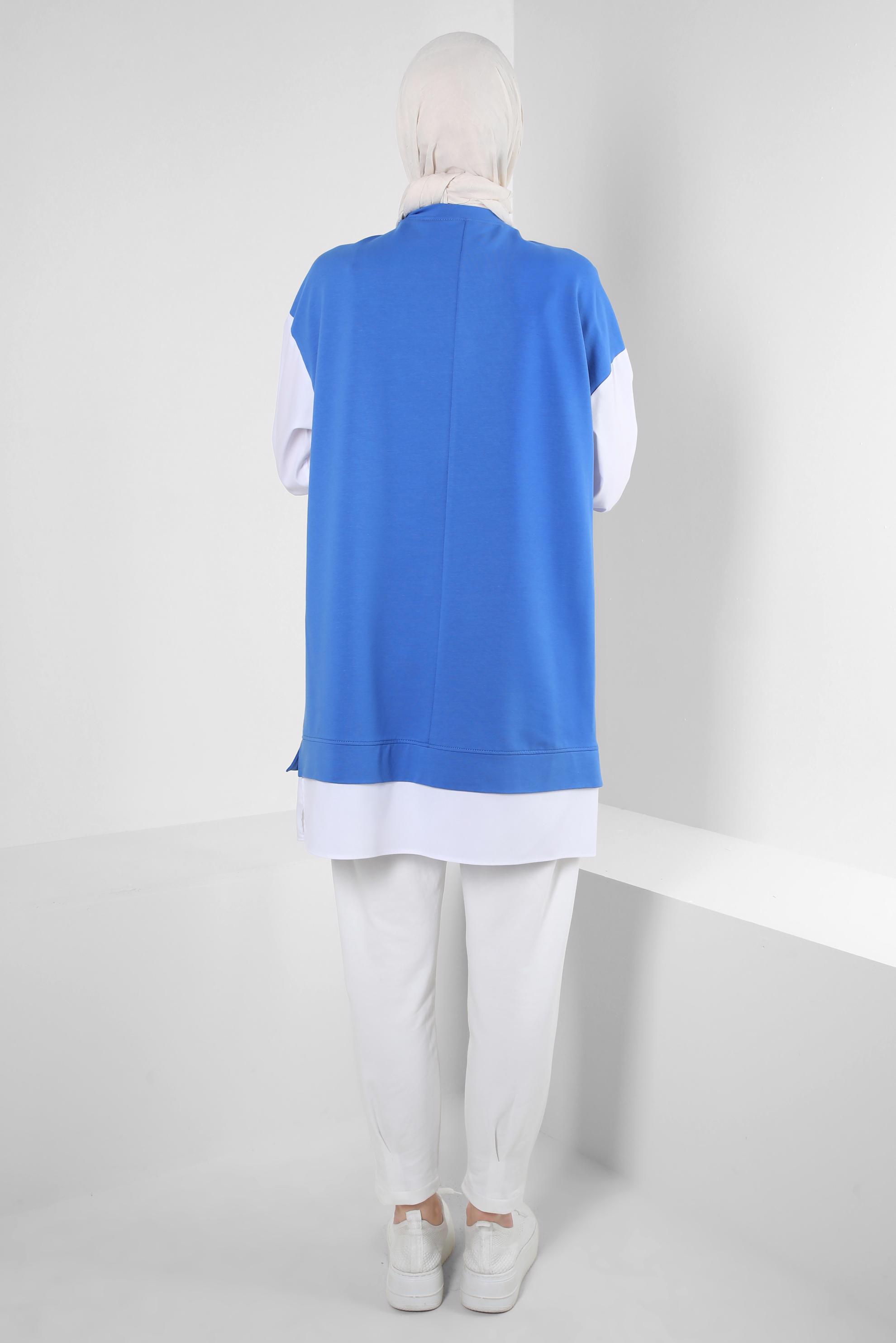 Tesettür giyim MAVİ YAZI BASKILI GARNİLİ EŞOFMAN TUNİK 43664