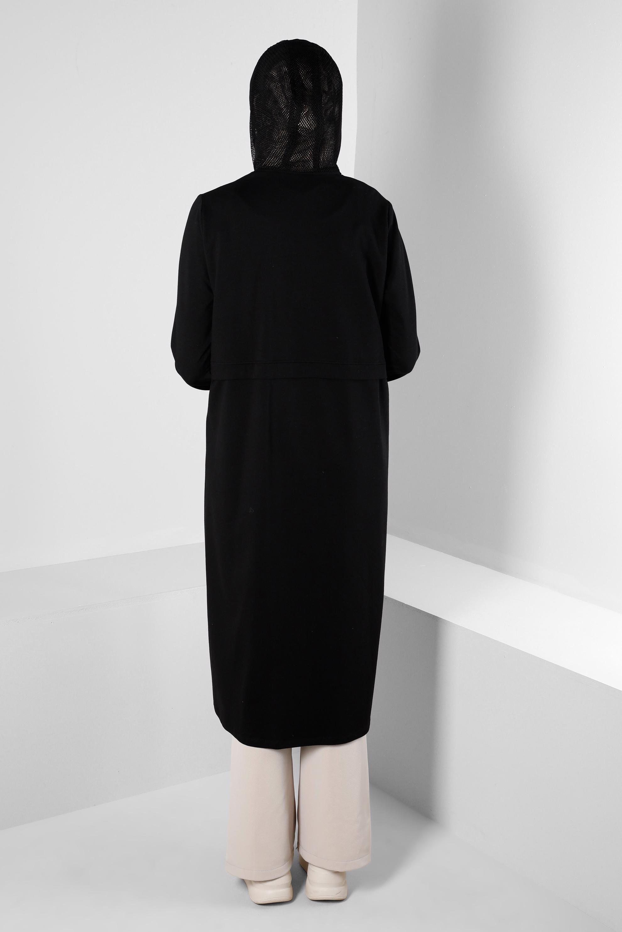 Tesettür giyim SİYAH KAPÜŞONLU CEP DETAYLI EŞOFMAN TUNİK 43665