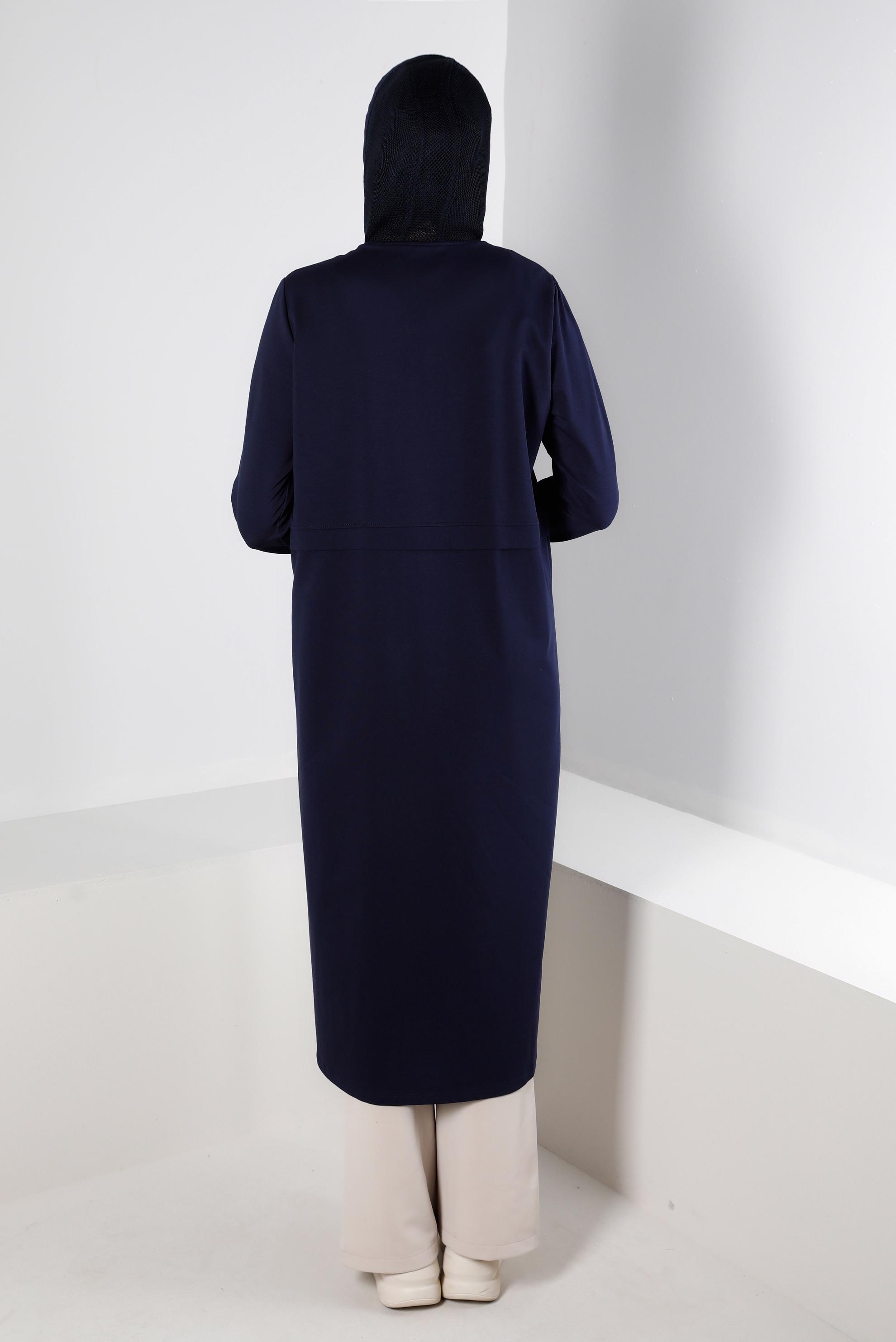 Tesettür giyim LACİVERT KAPÜŞONLU CEP DETAYLI EŞOFMAN TUNİK 43665