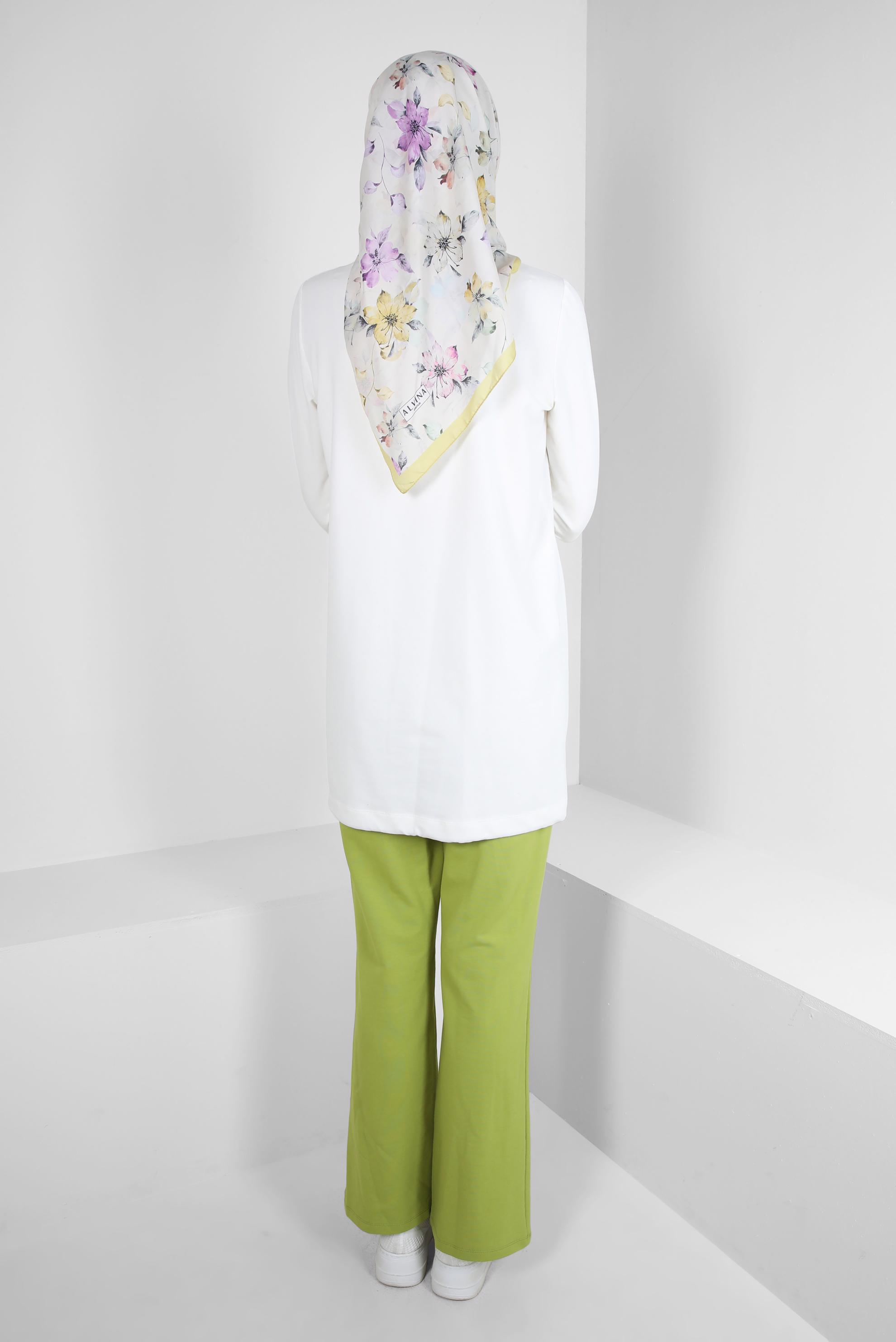 Tesettür giyim YEŞİL BASKILI PAÇASI YIRTMAÇLI İKİLİ EŞOFMAN TAKIMI 43690