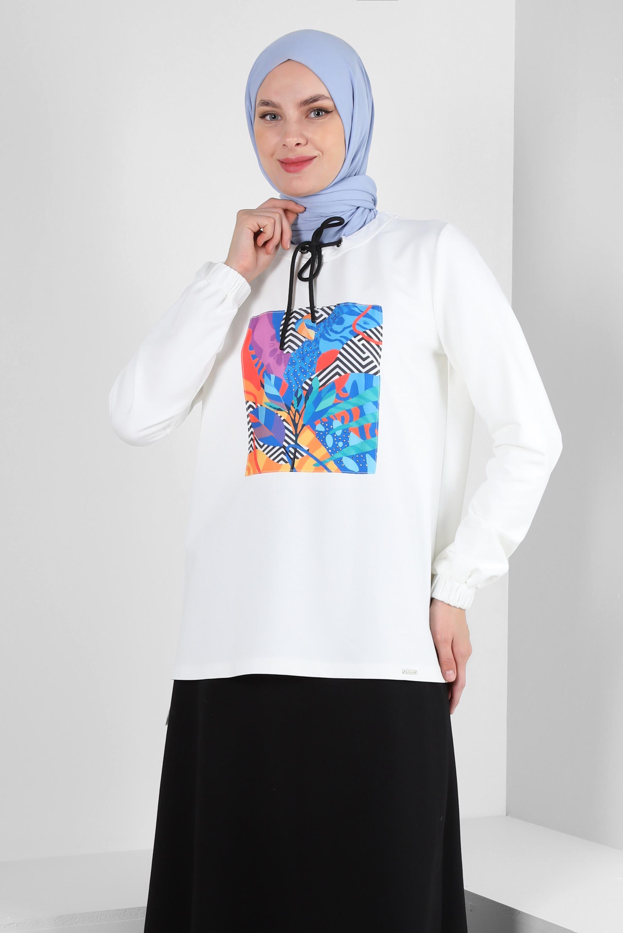 Vêtements hijab NOIR ENSEMBLE DE SURVÊTEMENT TAILLE ÉLASTIQUE IMPRIMÉ AVEC JUPE 43691