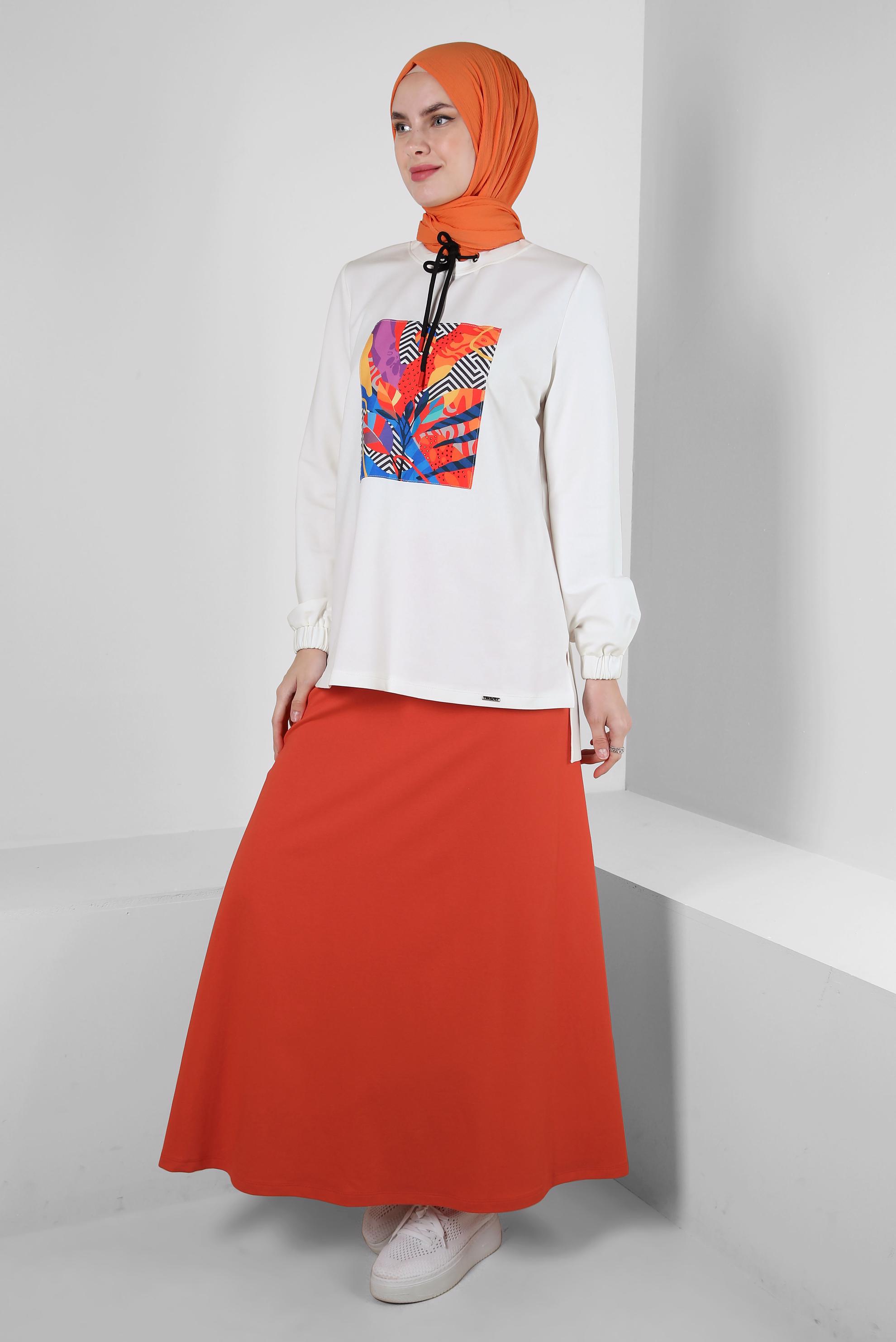 Vêtements hijab ROUGE ENSEMBLE DE SURVÊTEMENT TAILLE ÉLASTIQUE IMPRIMÉ AVEC JUPE 43691