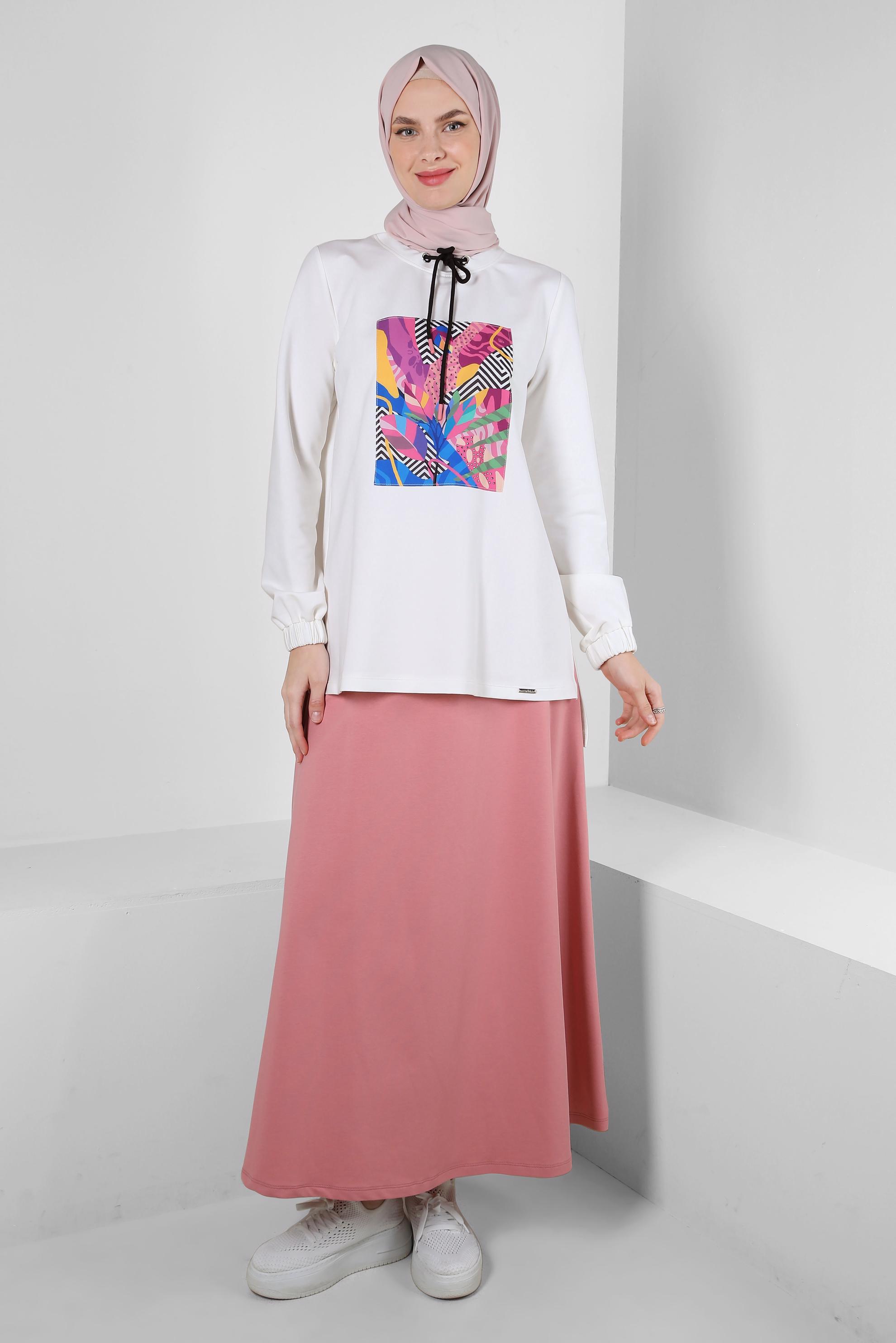 Vêtements hijab ROSE ENSEMBLE DE SURVÊTEMENT TAILLE ÉLASTIQUE IMPRIMÉ AVEC JUPE 43691