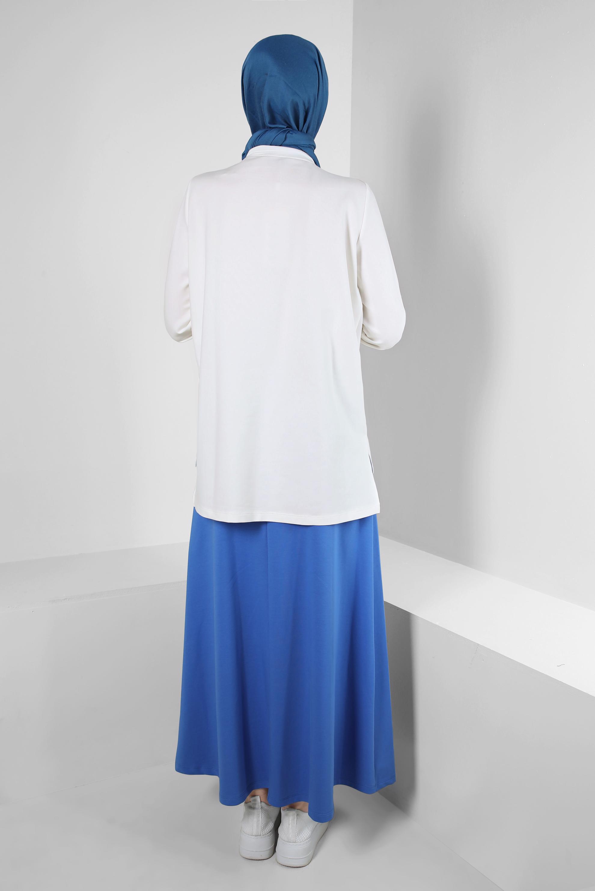 Vêtements hijab BLEU ENSEMBLE DE SURVÊTEMENT TAILLE ÉLASTIQUE IMPRIMÉ AVEC JUPE 43691