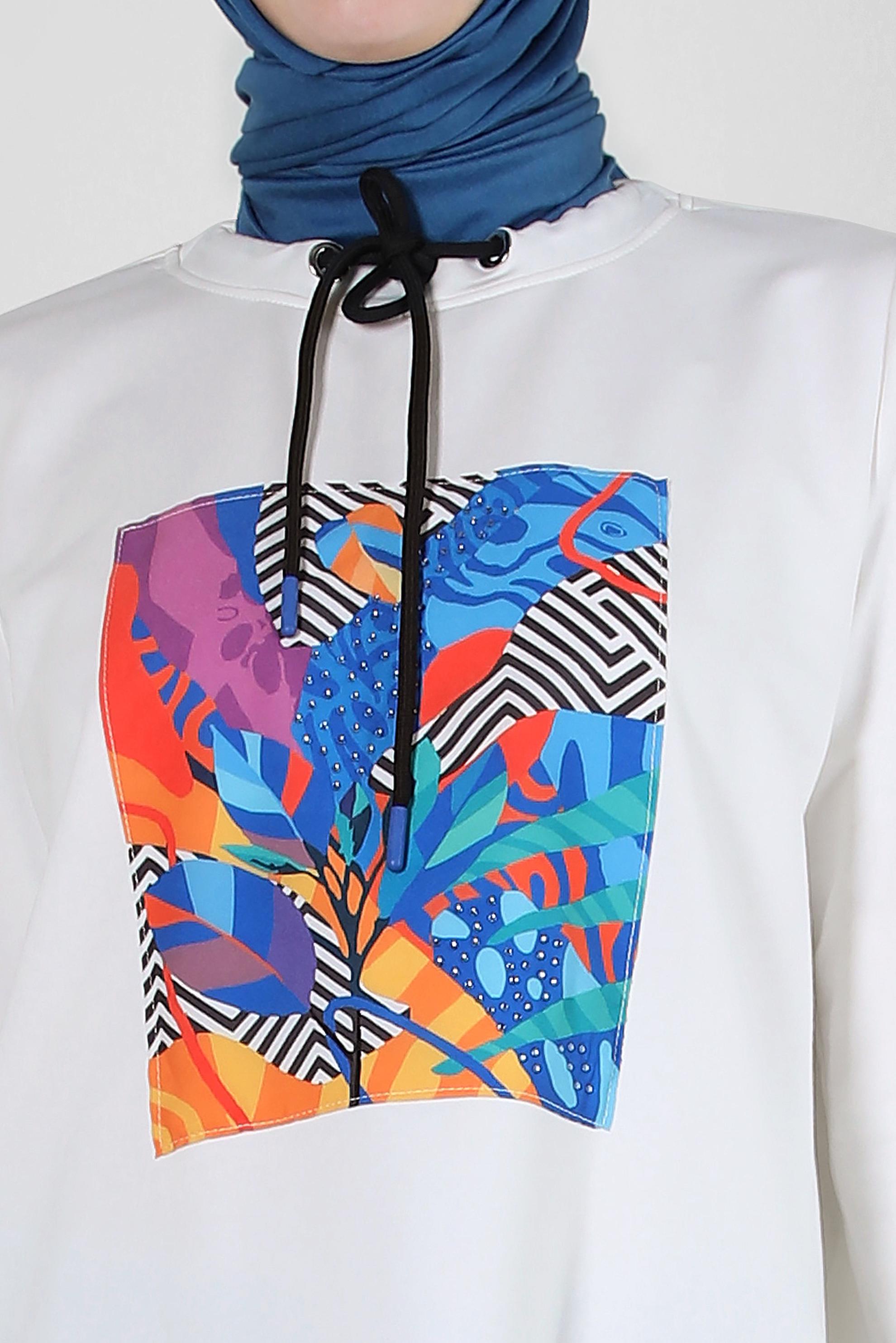 Vêtements hijab BLEU ENSEMBLE DE SURVÊTEMENT TAILLE ÉLASTIQUE IMPRIMÉ AVEC JUPE 43691