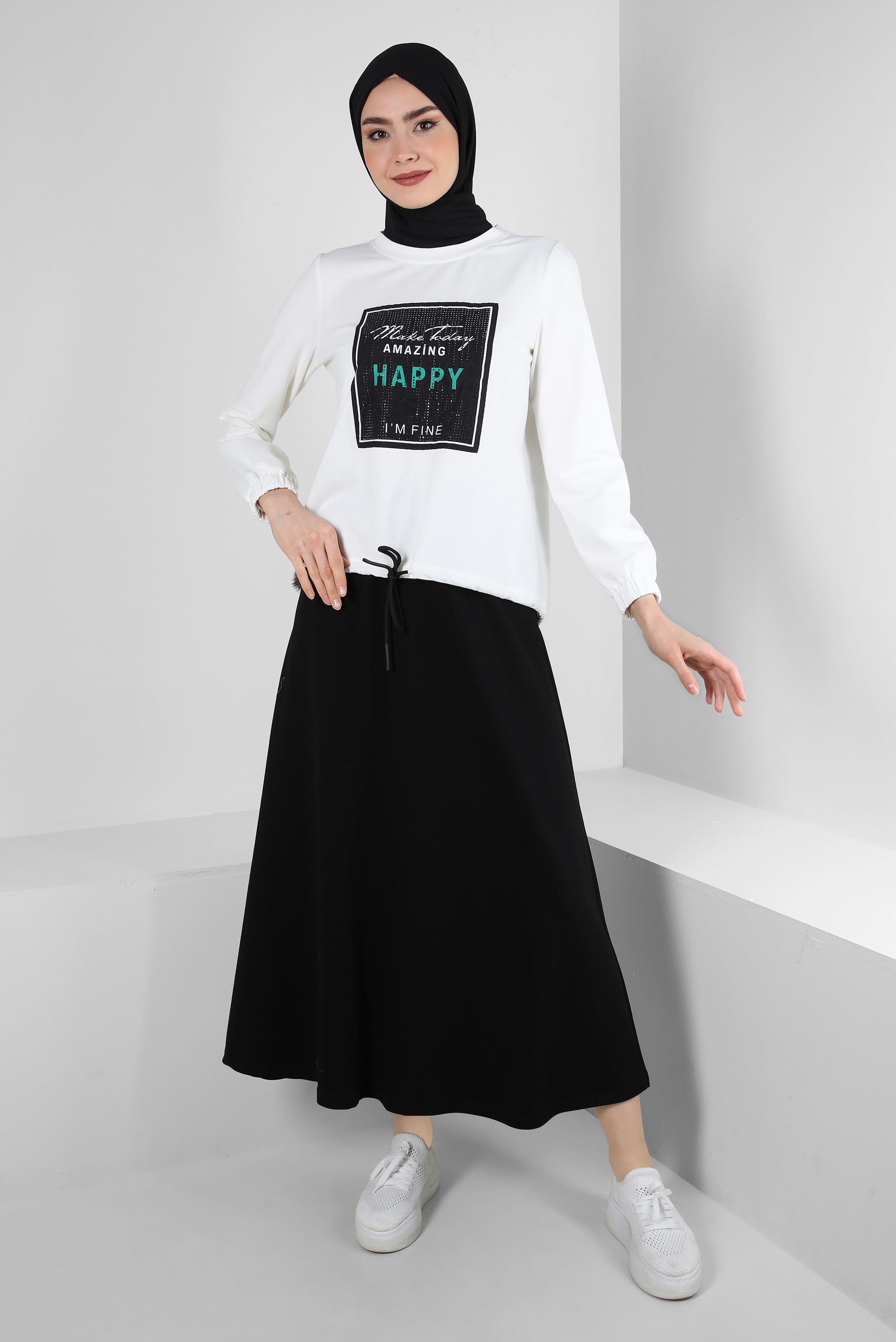 Vêtements hijab NOIR SURVÊTEMENT IMPRIMÉ AVEC JUPE 43692