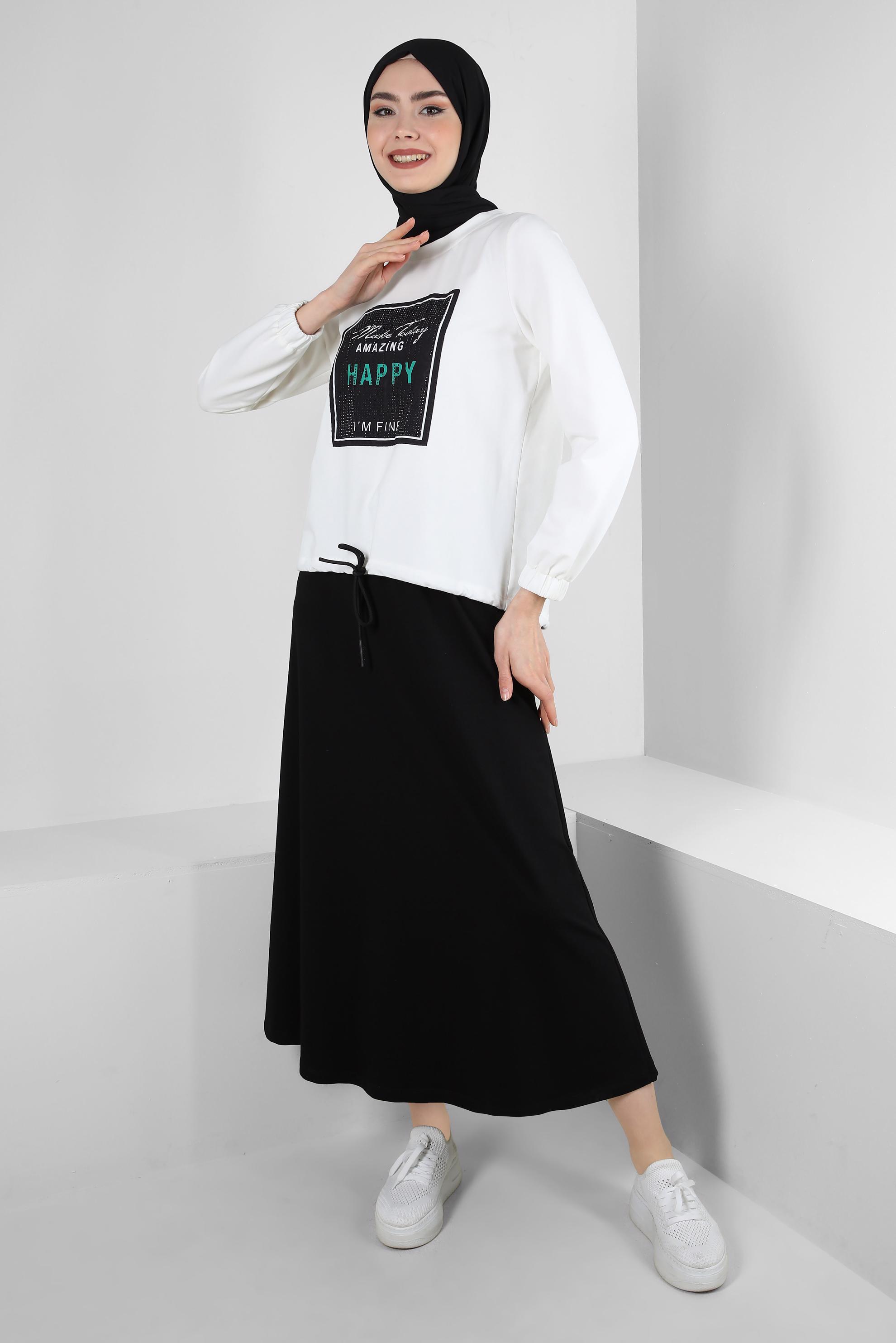 Vêtements hijab NOIR SURVÊTEMENT IMPRIMÉ AVEC JUPE 43692