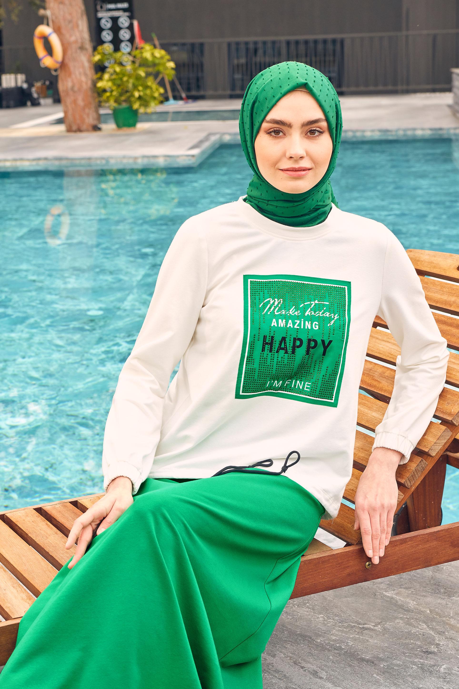 Vêtements hijab VERT SURVÊTEMENT IMPRIMÉ AVEC JUPE 43692