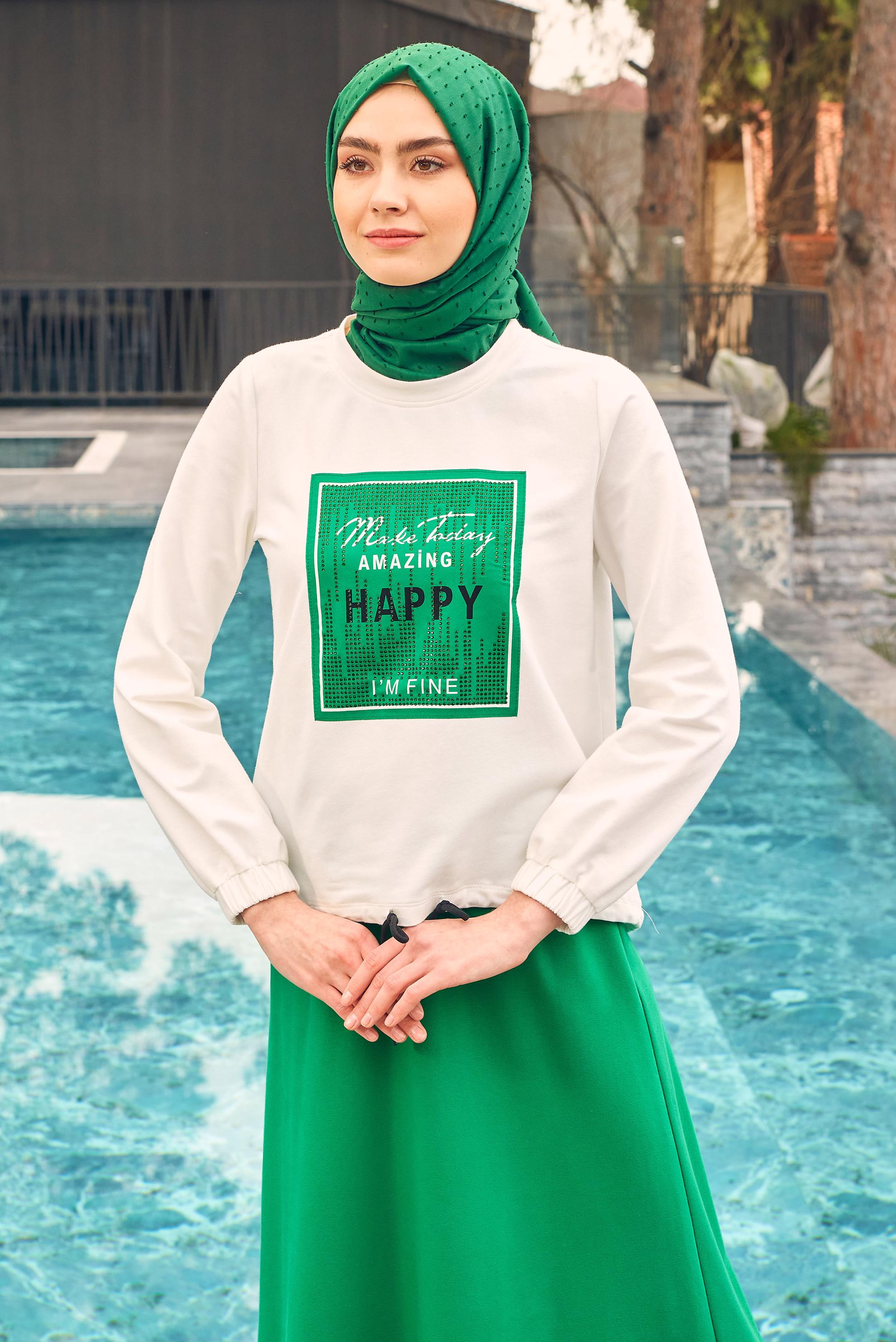 Vêtements hijab VERT SURVÊTEMENT IMPRIMÉ AVEC JUPE 43692