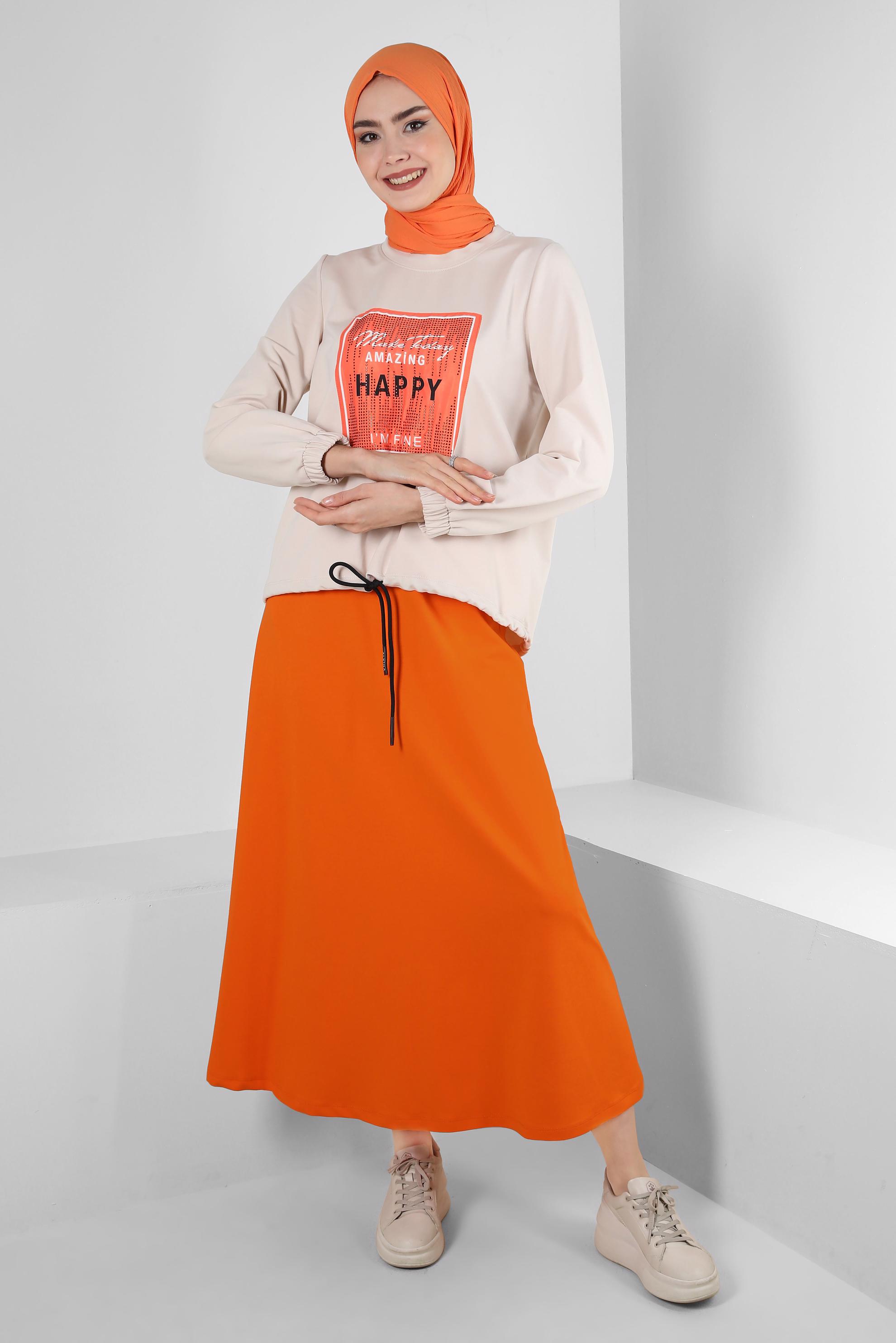 Vêtements hijab ORANGE SURVÊTEMENT IMPRIMÉ AVEC JUPE 43692