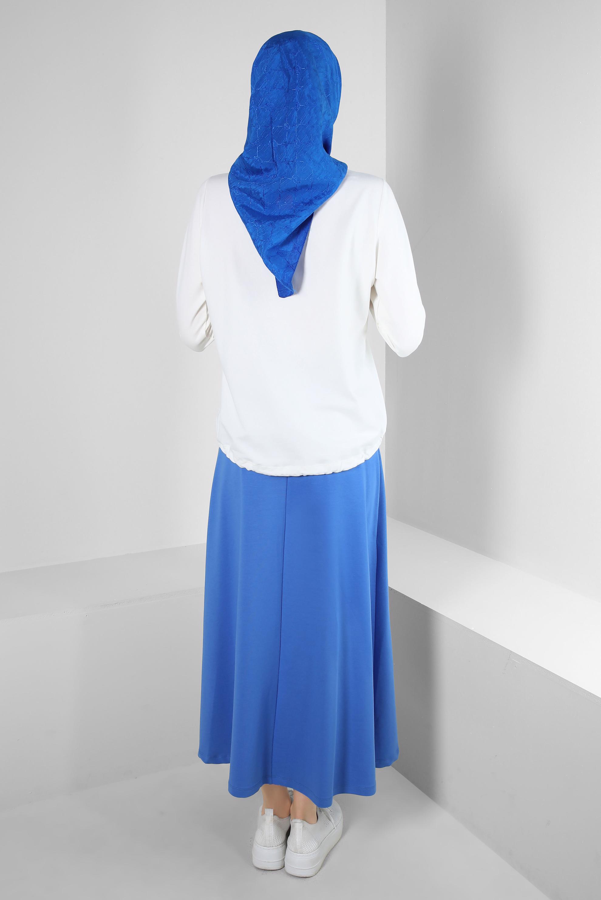 Tesettür giyim MAVİ YAZI VE TAŞ BASKILI ETEKLİ EŞOFMAN TAKIM 43692