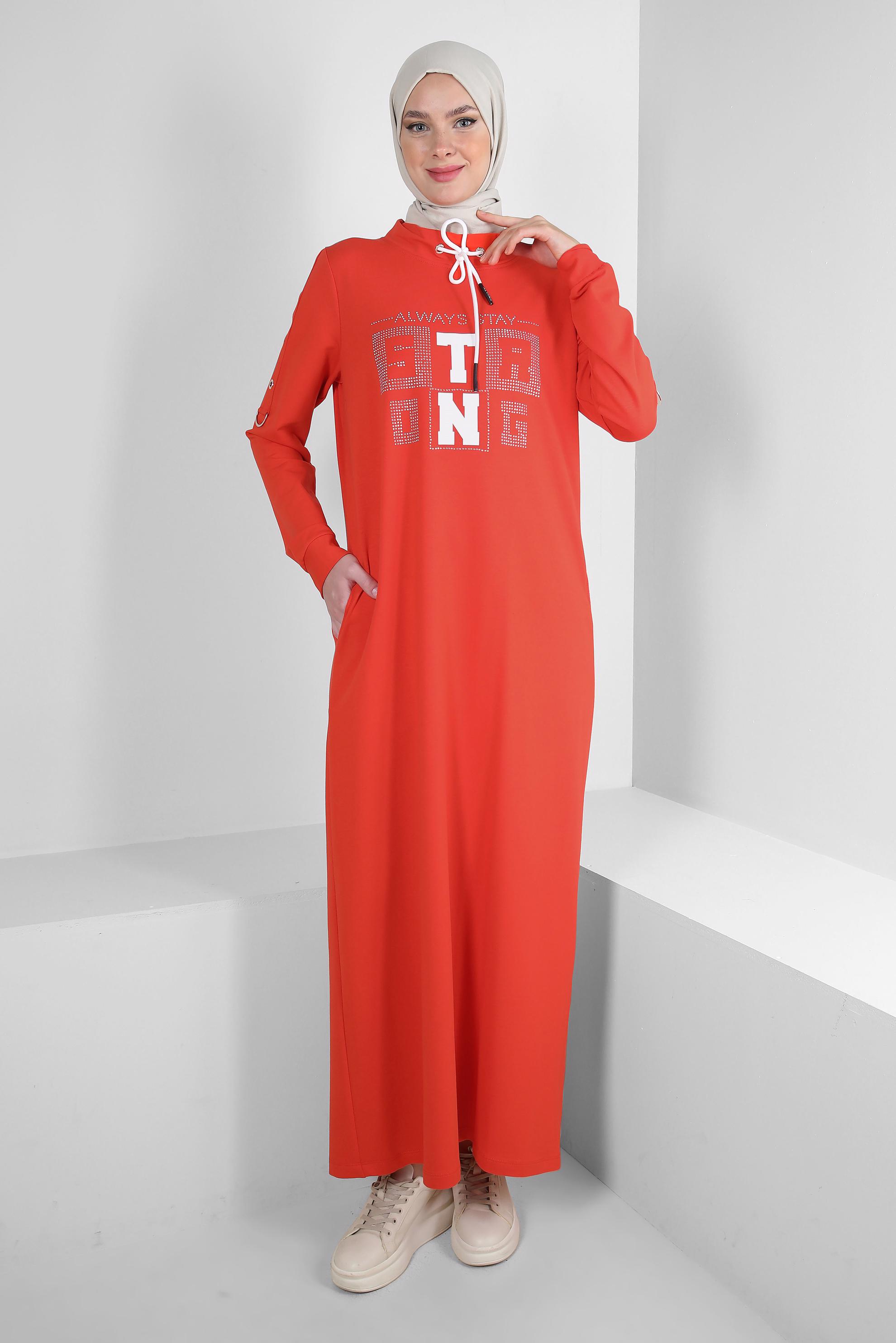 Vêtements hijab ROUGE ROBE SURVÊTEMENT IMPRIMÉ À NOUER 43693