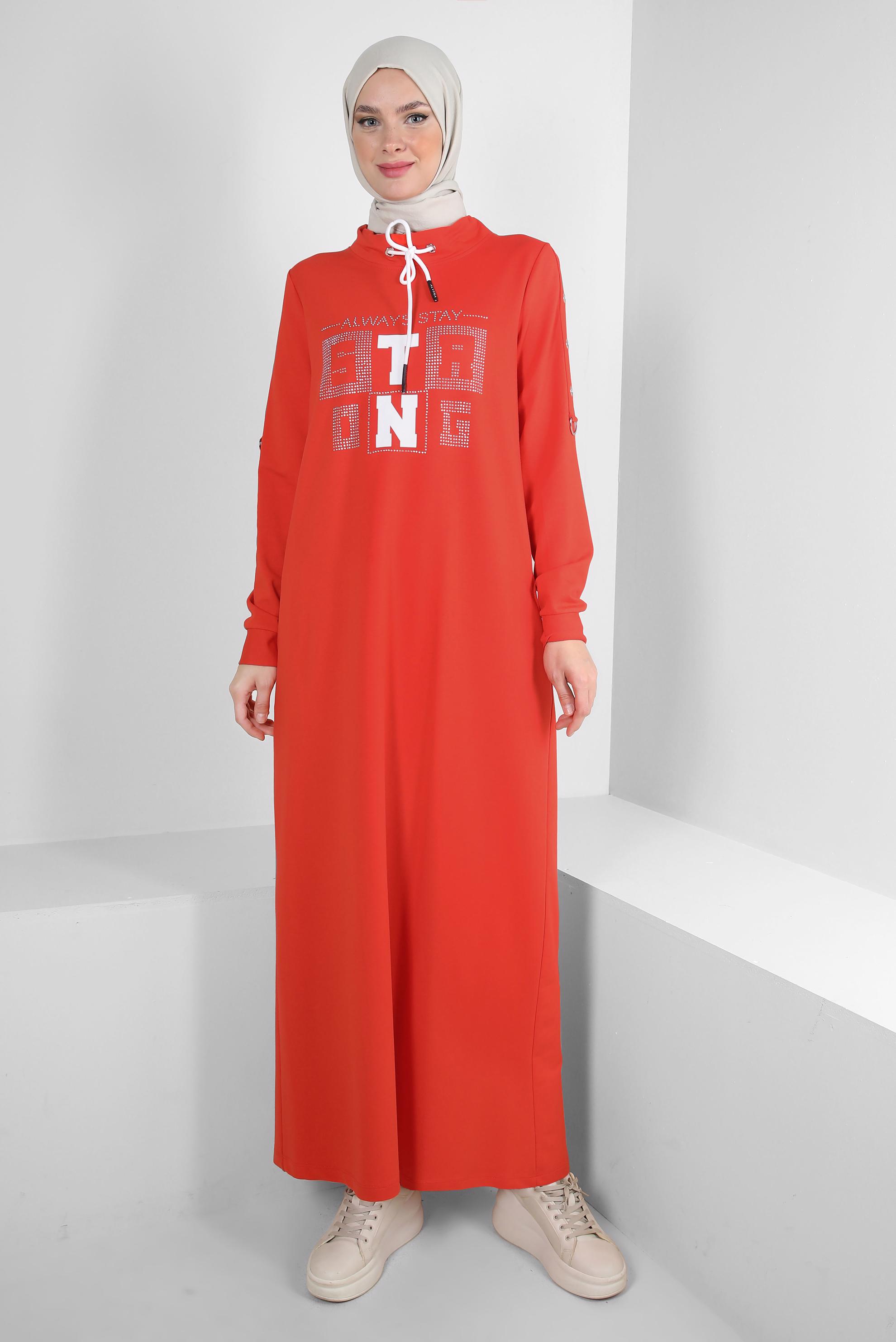 Vêtements hijab ROUGE ROBE SURVÊTEMENT IMPRIMÉ À NOUER 43693