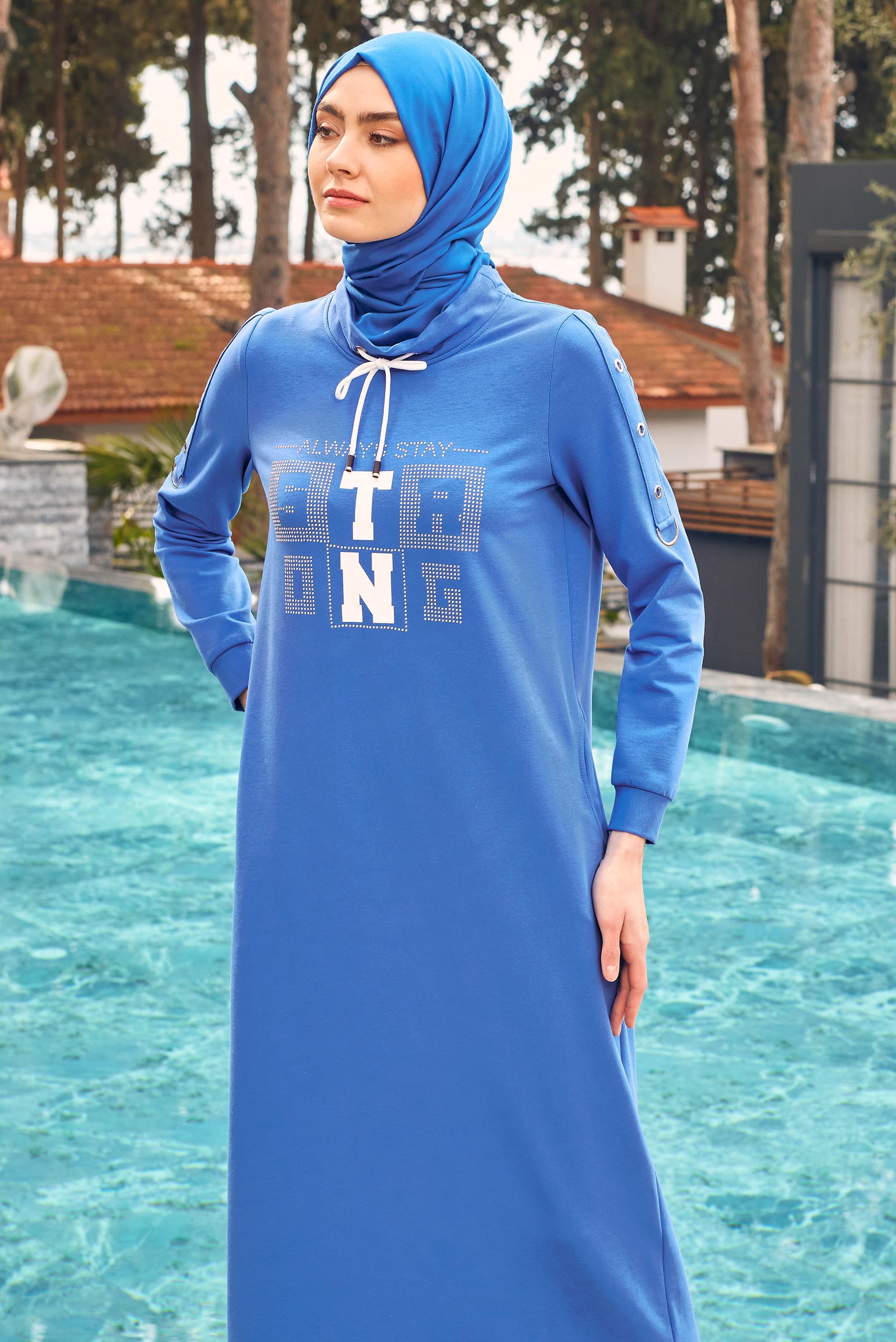 Vêtements hijab BLEU ROBE SURVÊTEMENT IMPRIMÉ À NOUER 43693