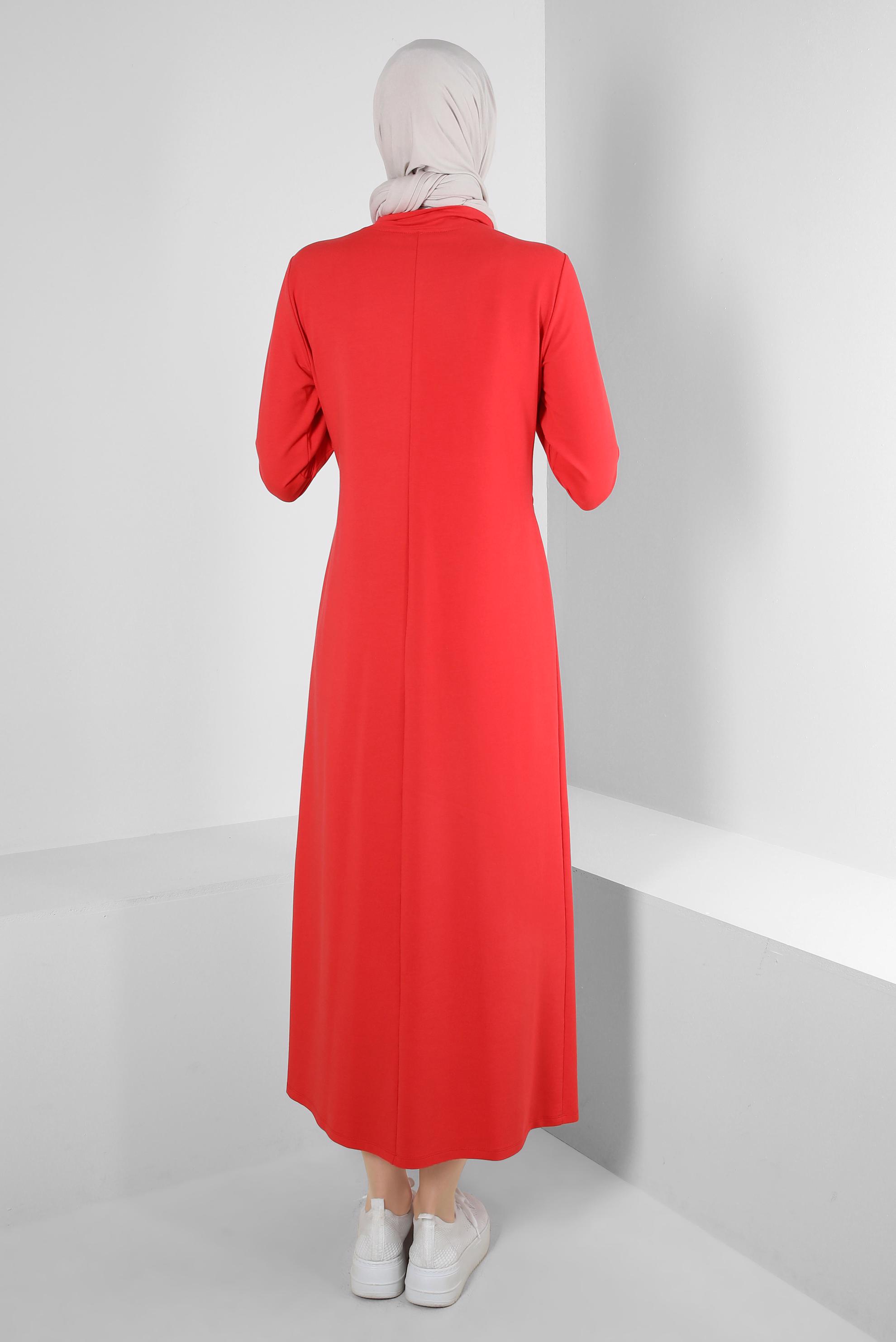 Vêtements hijab ROUGE ROBE SURVÊTEMENT IMPRIMÉ AVEC TAILLE SMOCKÉE 43694