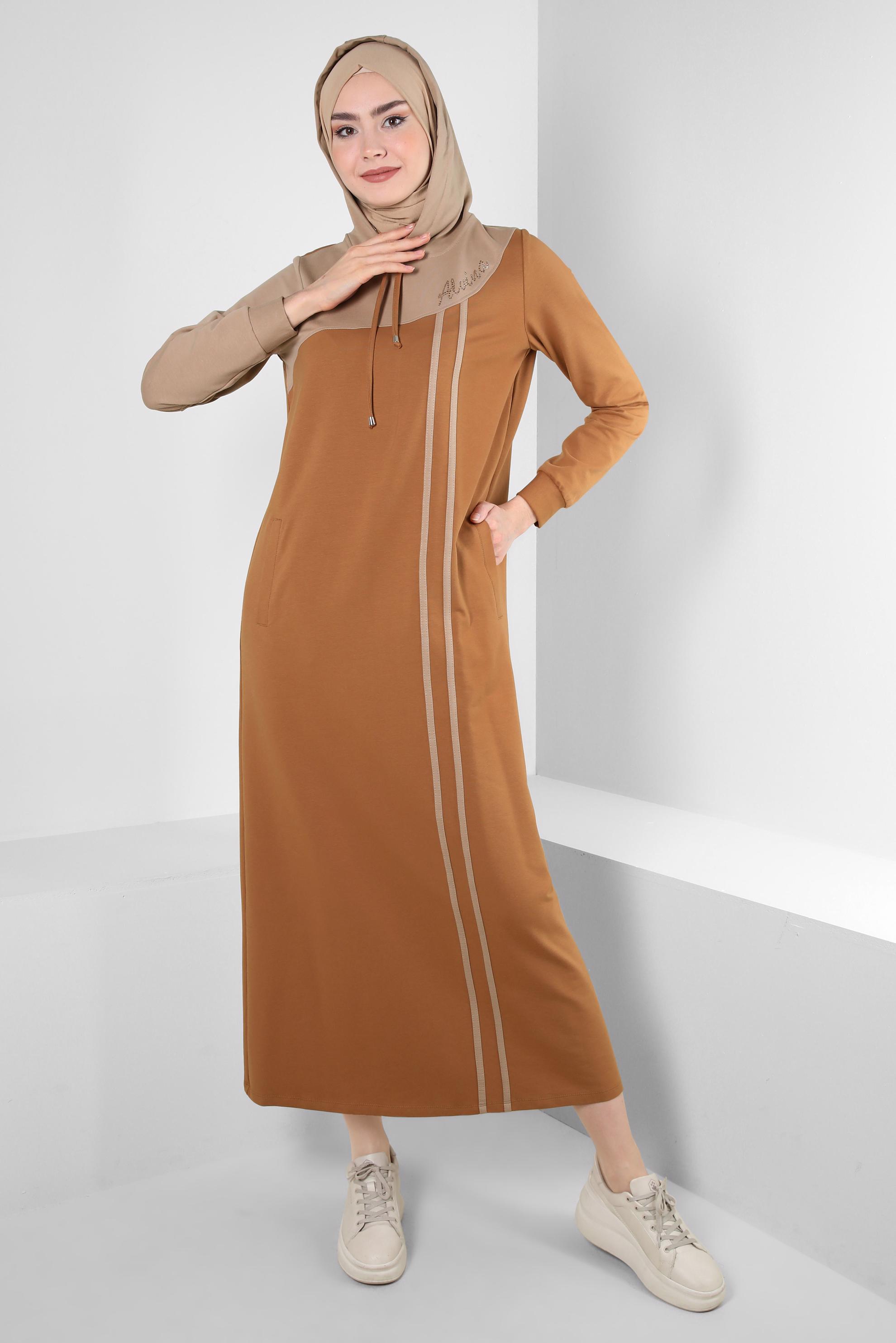 Hijab clothing YELLOW DOUBLE COLORED HOODED TRACKSUIT DRESS 43695