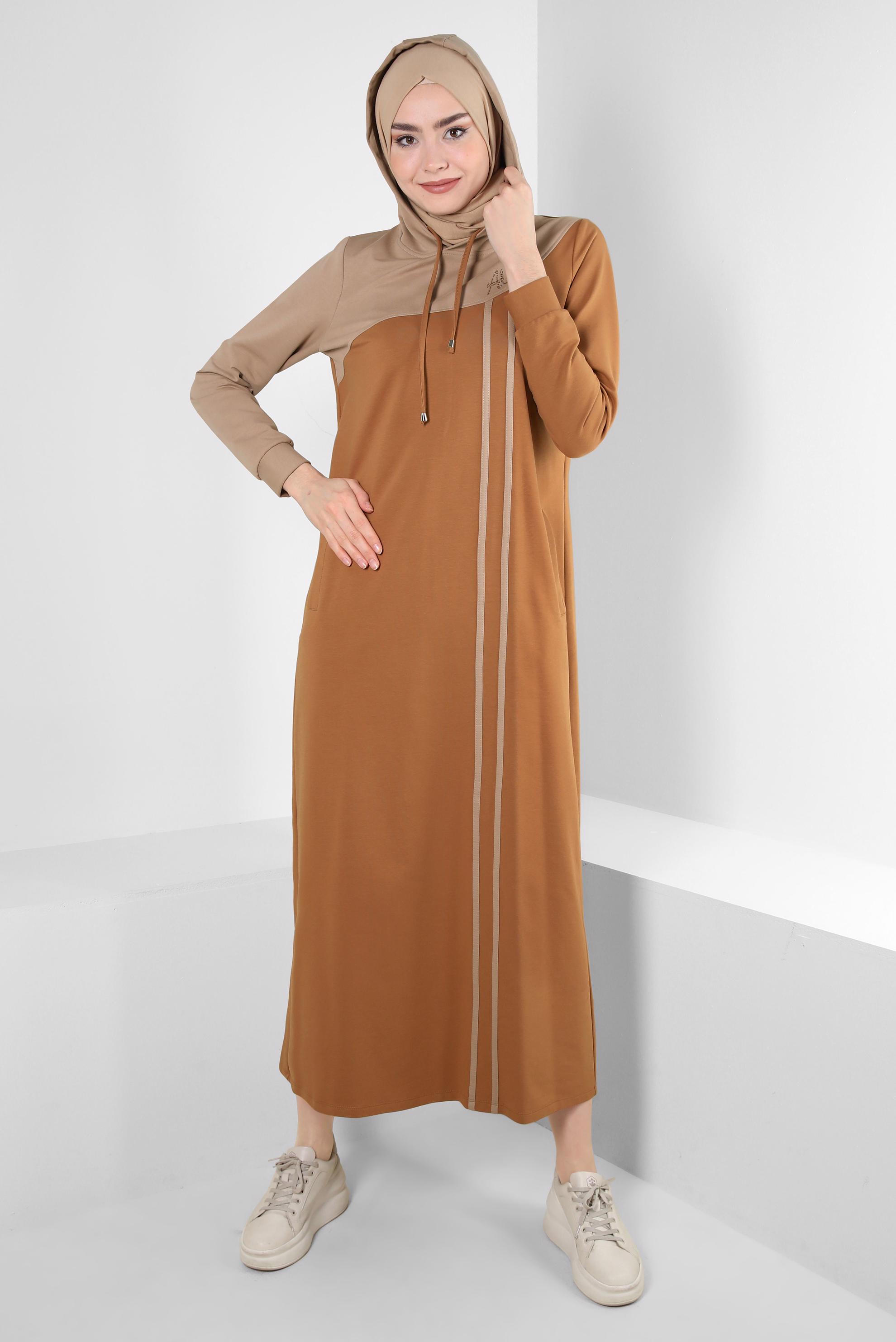 Hijab clothing YELLOW DOUBLE COLORED HOODED TRACKSUIT DRESS 43695