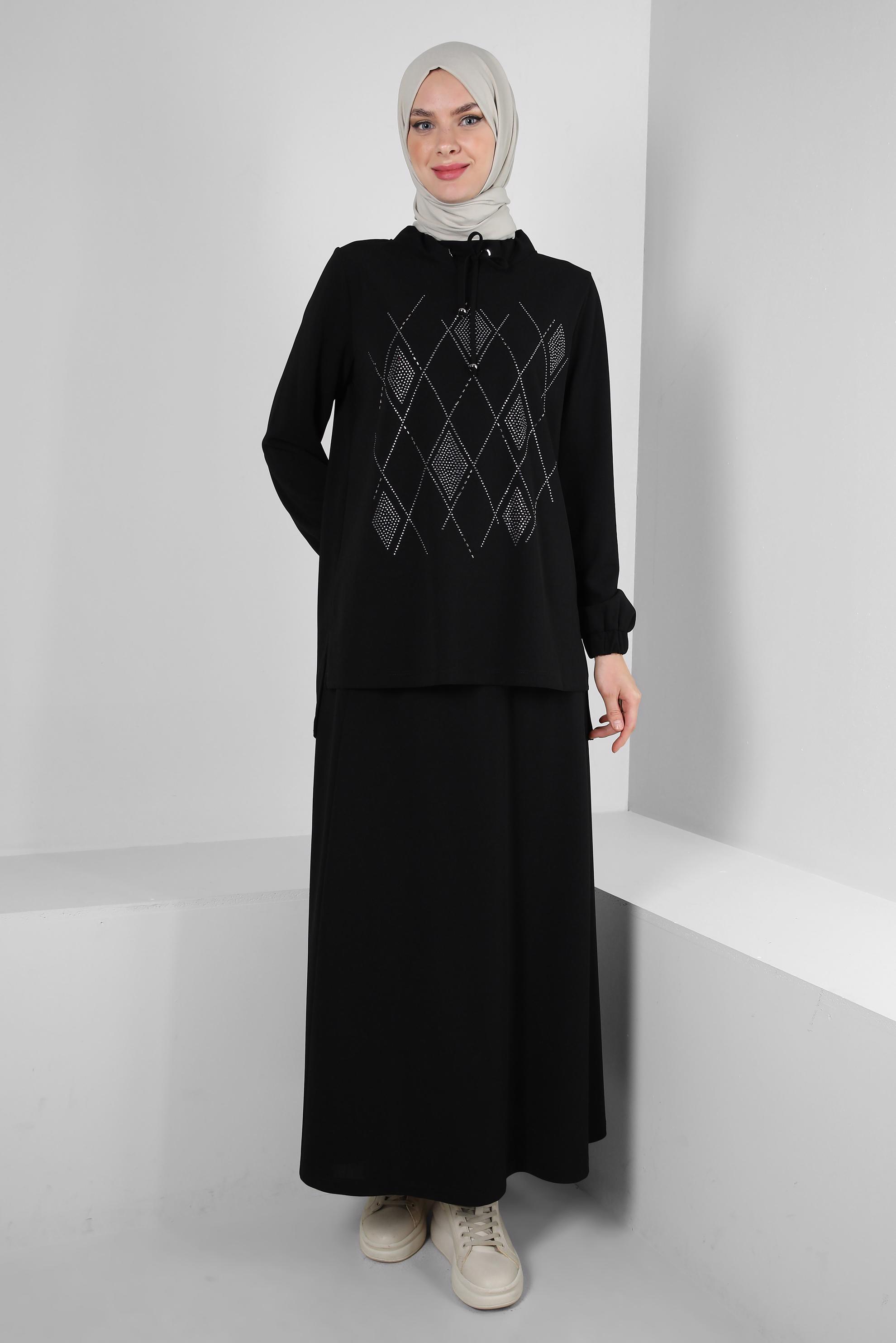 Vêtements hijab NOIR JUPE SURVÊTEMENT BRODÉ GEM 43696