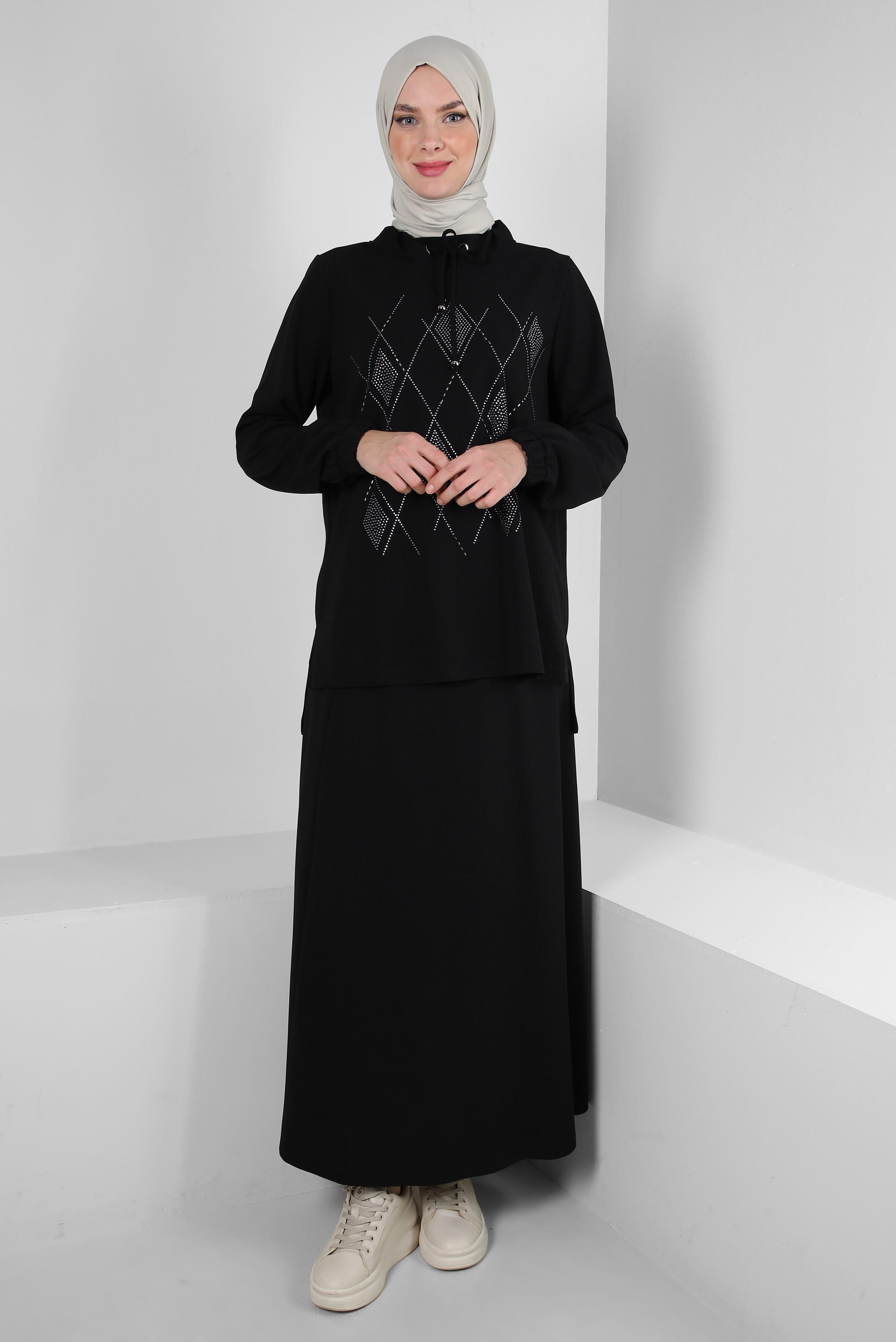 Vêtements hijab NOIR JUPE SURVÊTEMENT BRODÉ GEM 43696