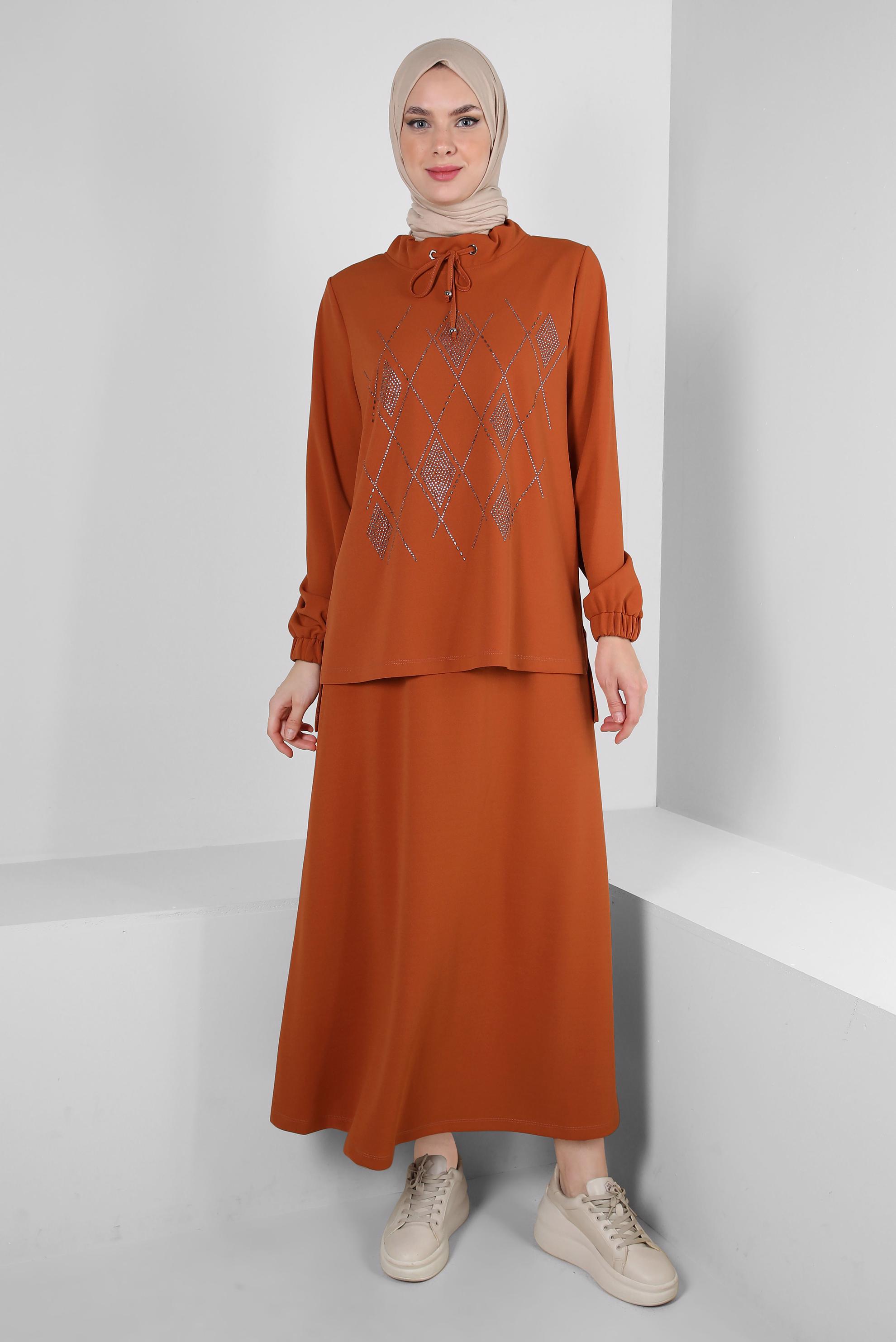 Vêtements hijab BRUN JUPE SURVÊTEMENT BRODÉ GEM 43696