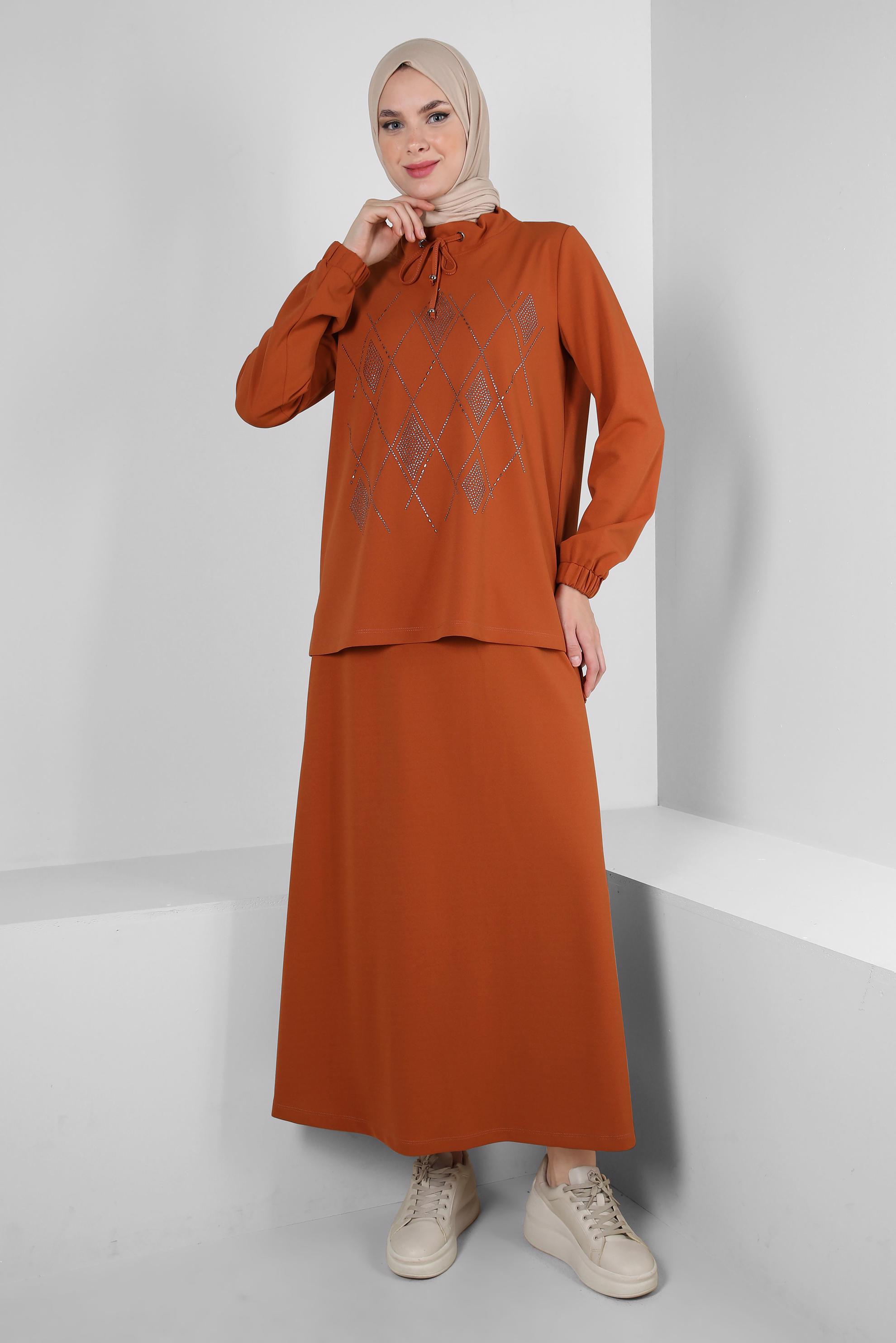 Vêtements hijab BRUN JUPE SURVÊTEMENT BRODÉ GEM 43696