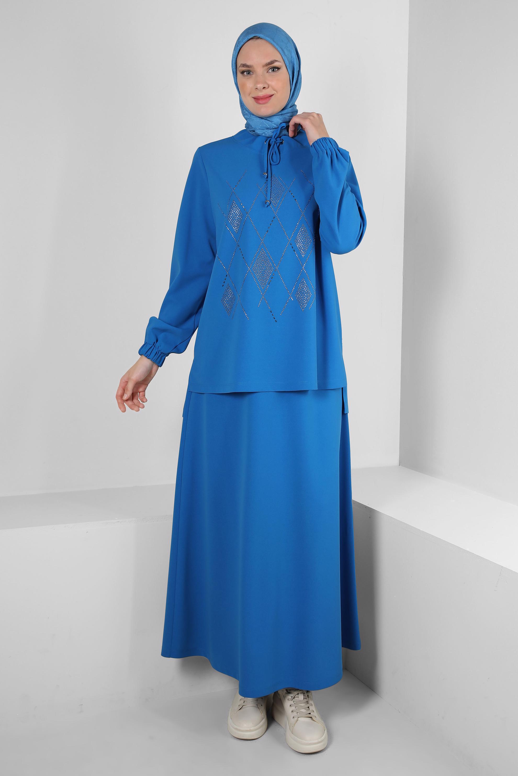 Vêtements hijab BLEU JUPE SURVÊTEMENT BRODÉ GEM 43696