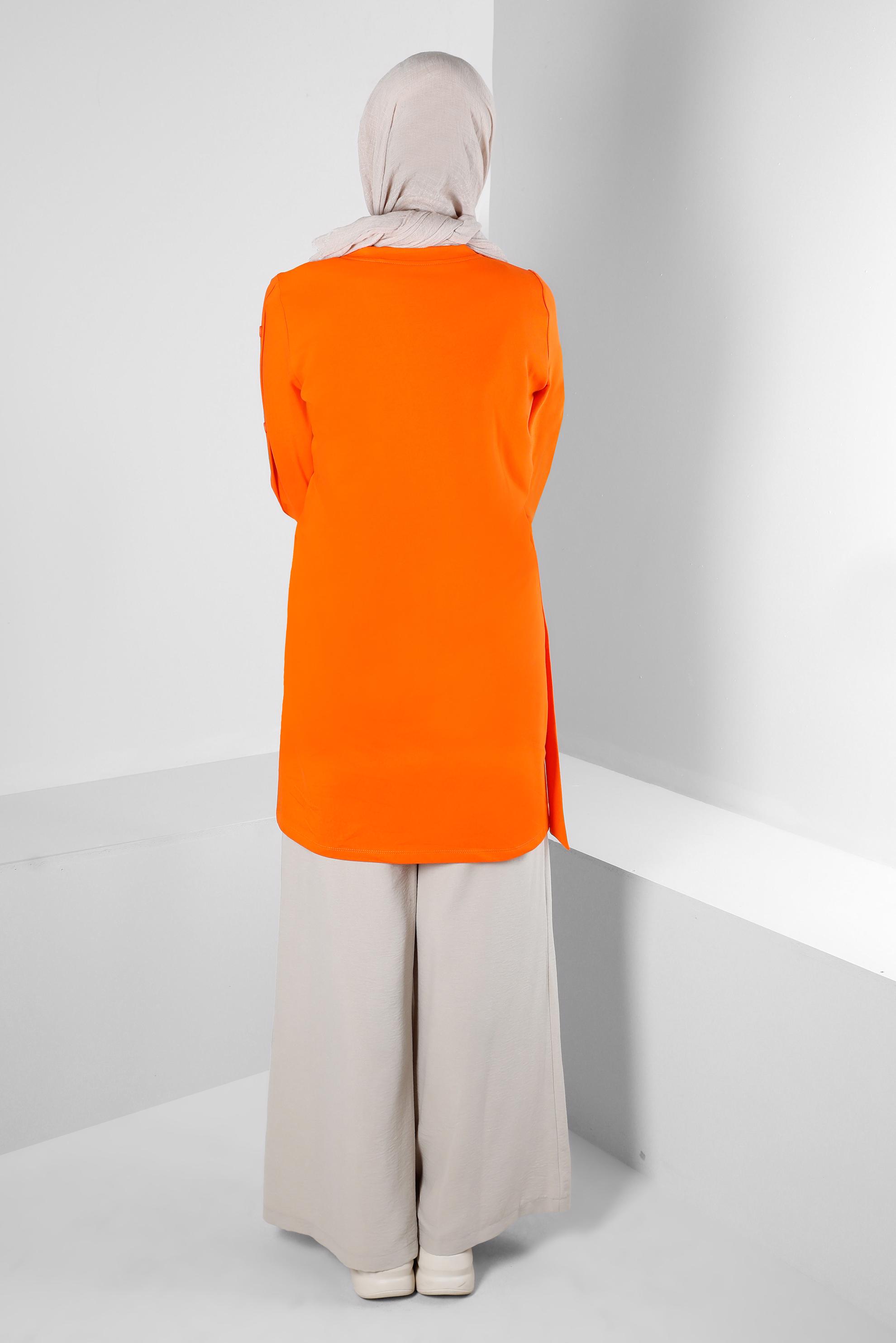 Tesettür giyim TURUNCU YANI BAĞLAMA DETAYLI DÜĞMELİ EŞOFMAN TUNİK 43697