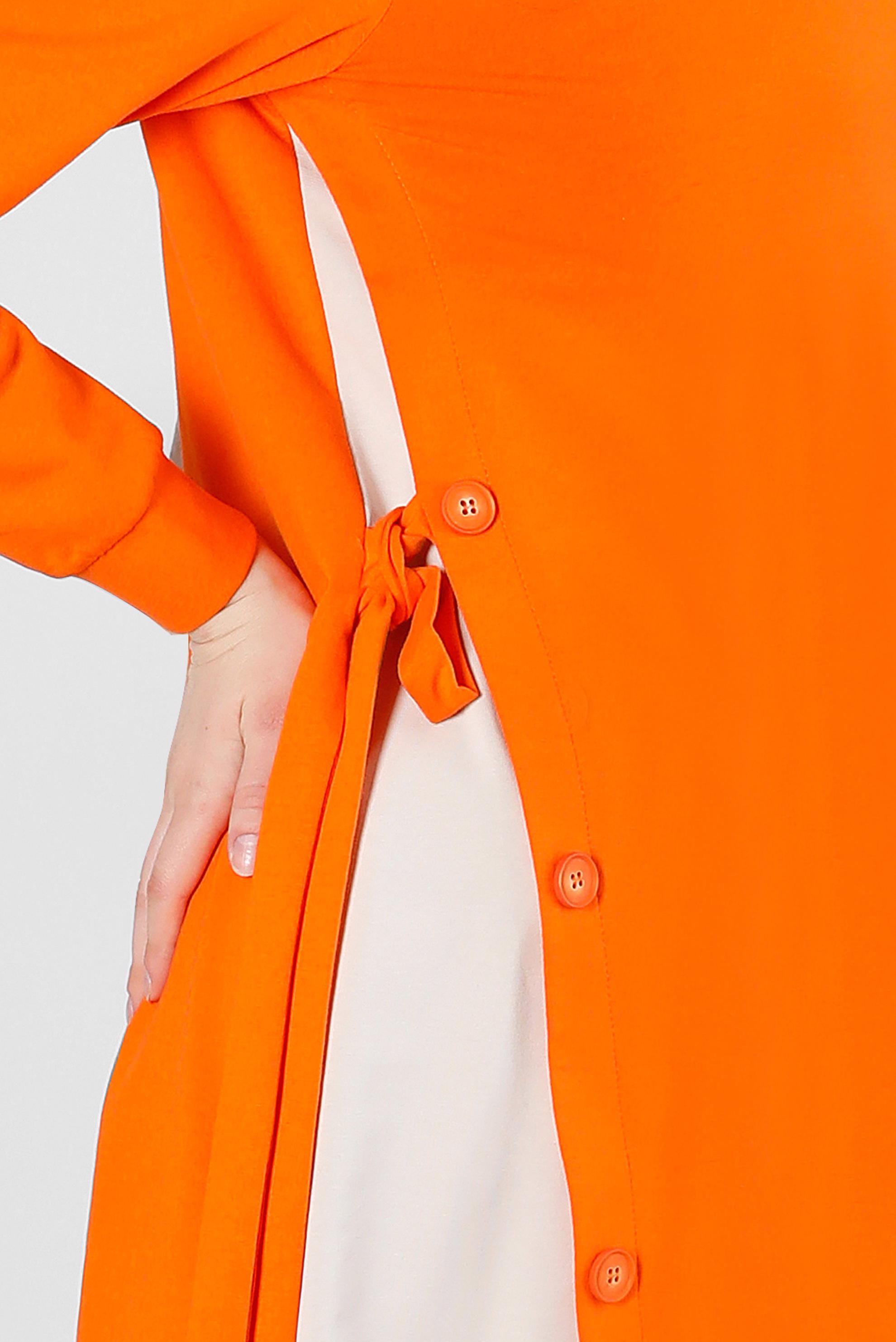 Tesettür giyim TURUNCU YANI BAĞLAMA DETAYLI DÜĞMELİ EŞOFMAN TUNİK 43697