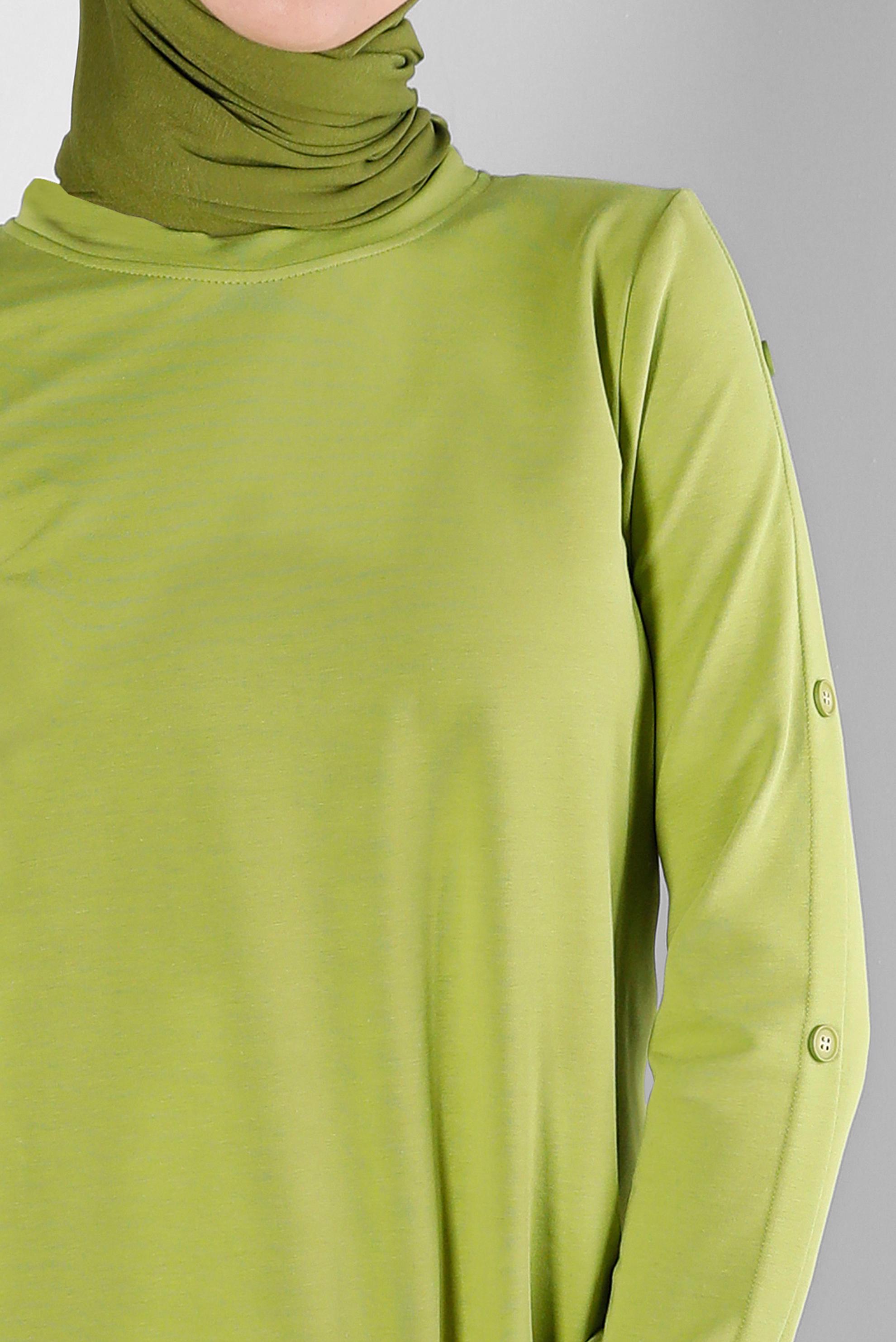 Tesettür giyim YEŞİL YANI BAĞLAMA DETAYLI DÜĞMELİ EŞOFMAN TUNİK 43697