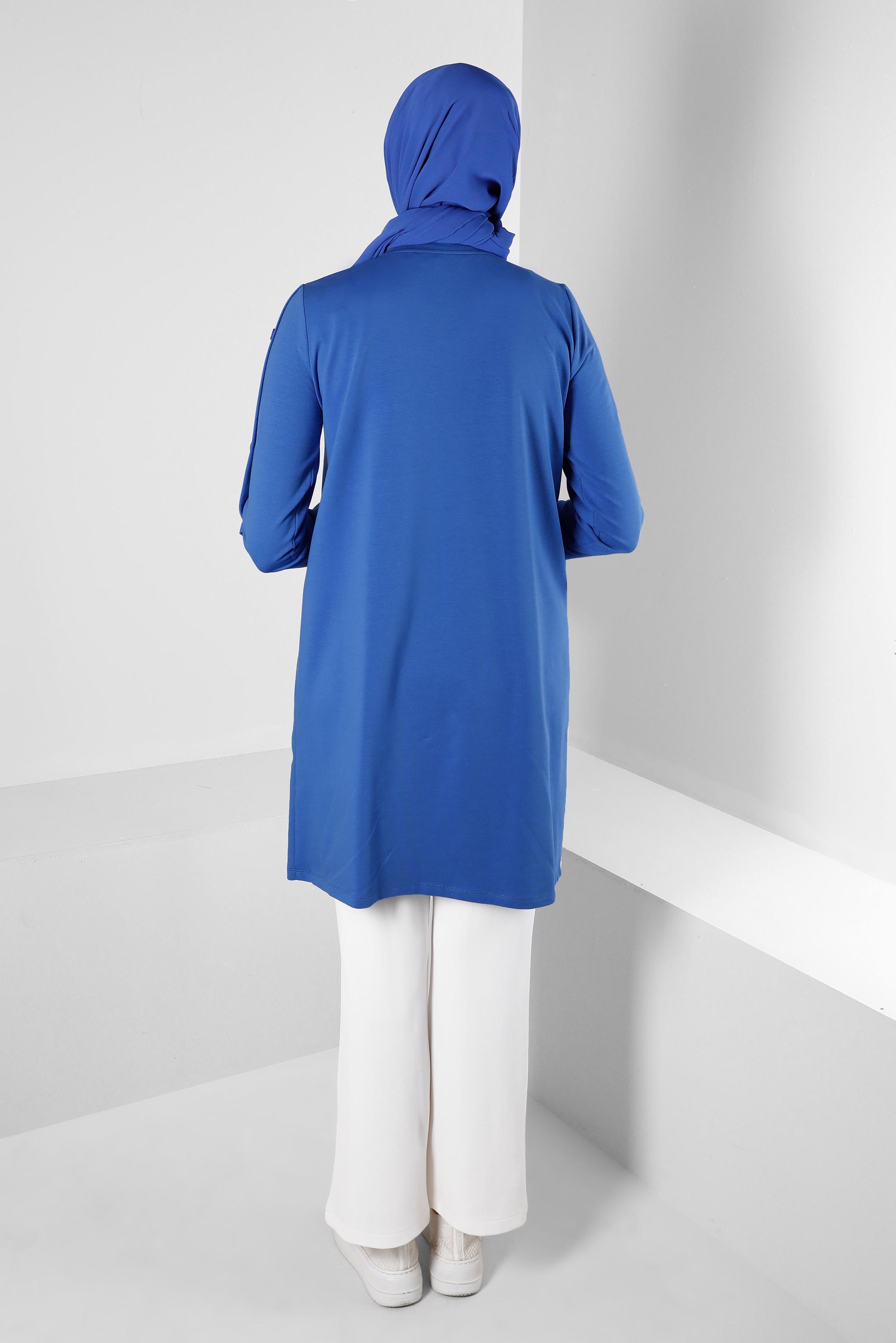 Tesettür giyim MAVİ YANI BAĞLAMA DETAYLI DÜĞMELİ EŞOFMAN TUNİK 43697