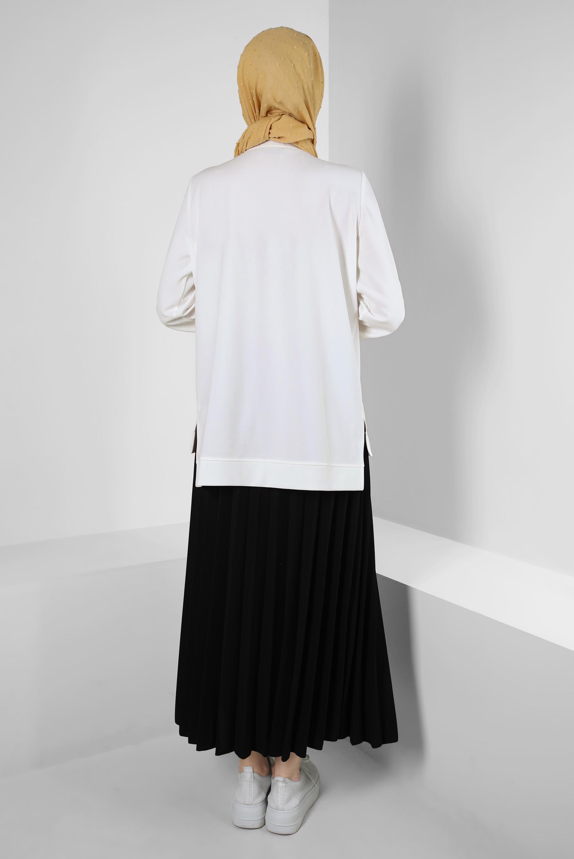 Tesettür giyim SİYAH BASKILI PİLİSELİ ETEKLİ EŞOFMAN TAKIM 43723