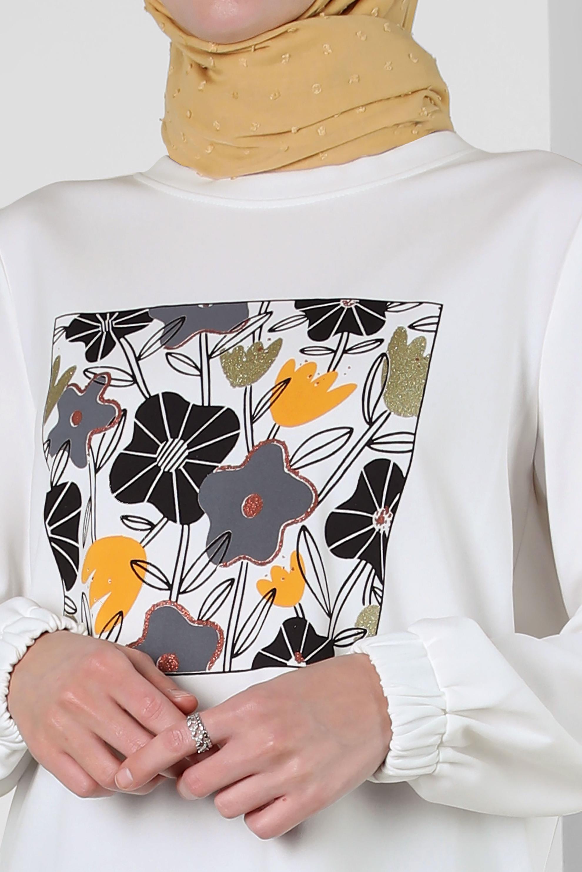 Tesettür giyim SİYAH BASKILI PİLİSELİ ETEKLİ EŞOFMAN TAKIM 43723