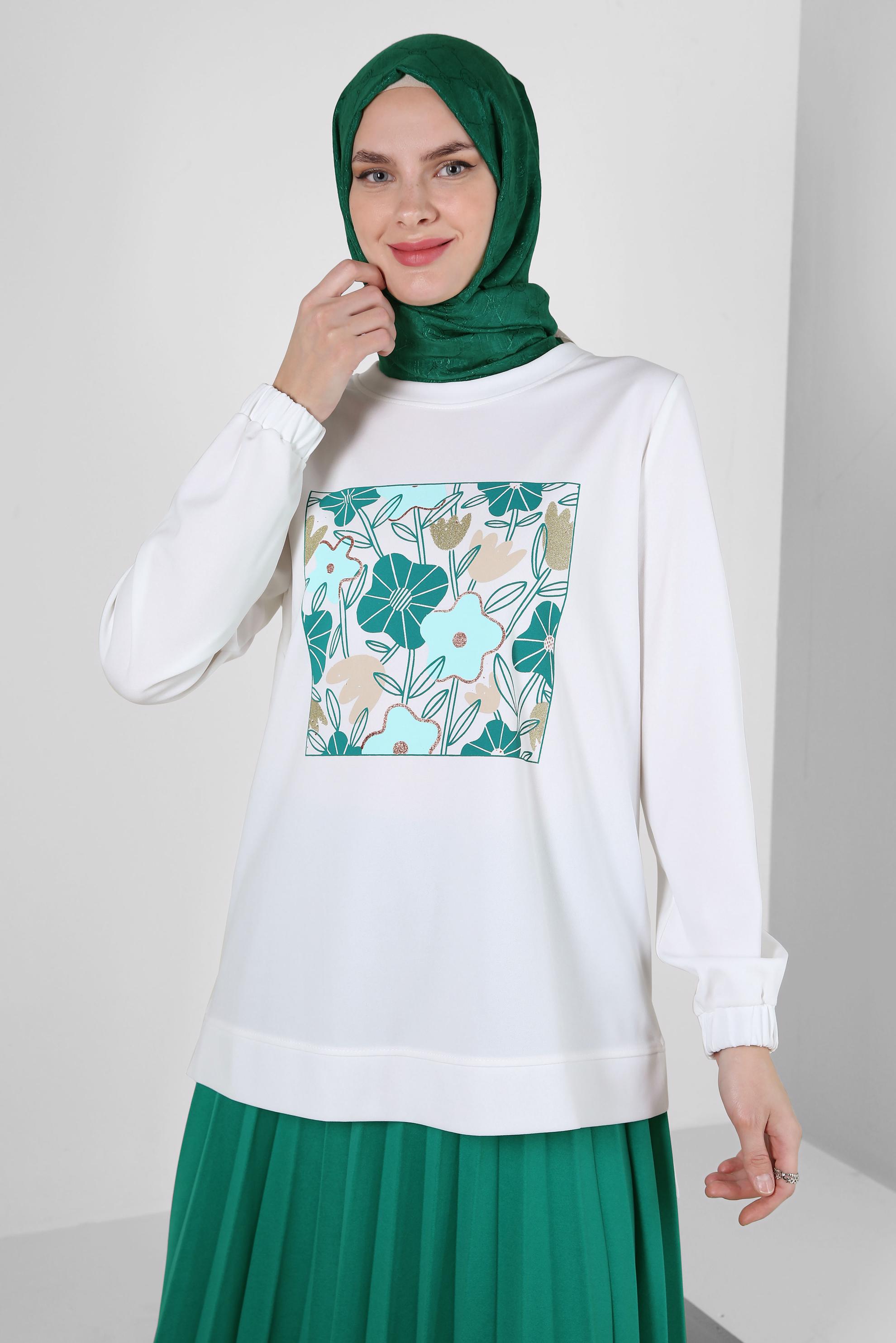 Vêtements hijab BLEU ENSEMBLE SURVÊTEMENT PLISSÉ IMPRIMÉ AVEC JUPE 43723