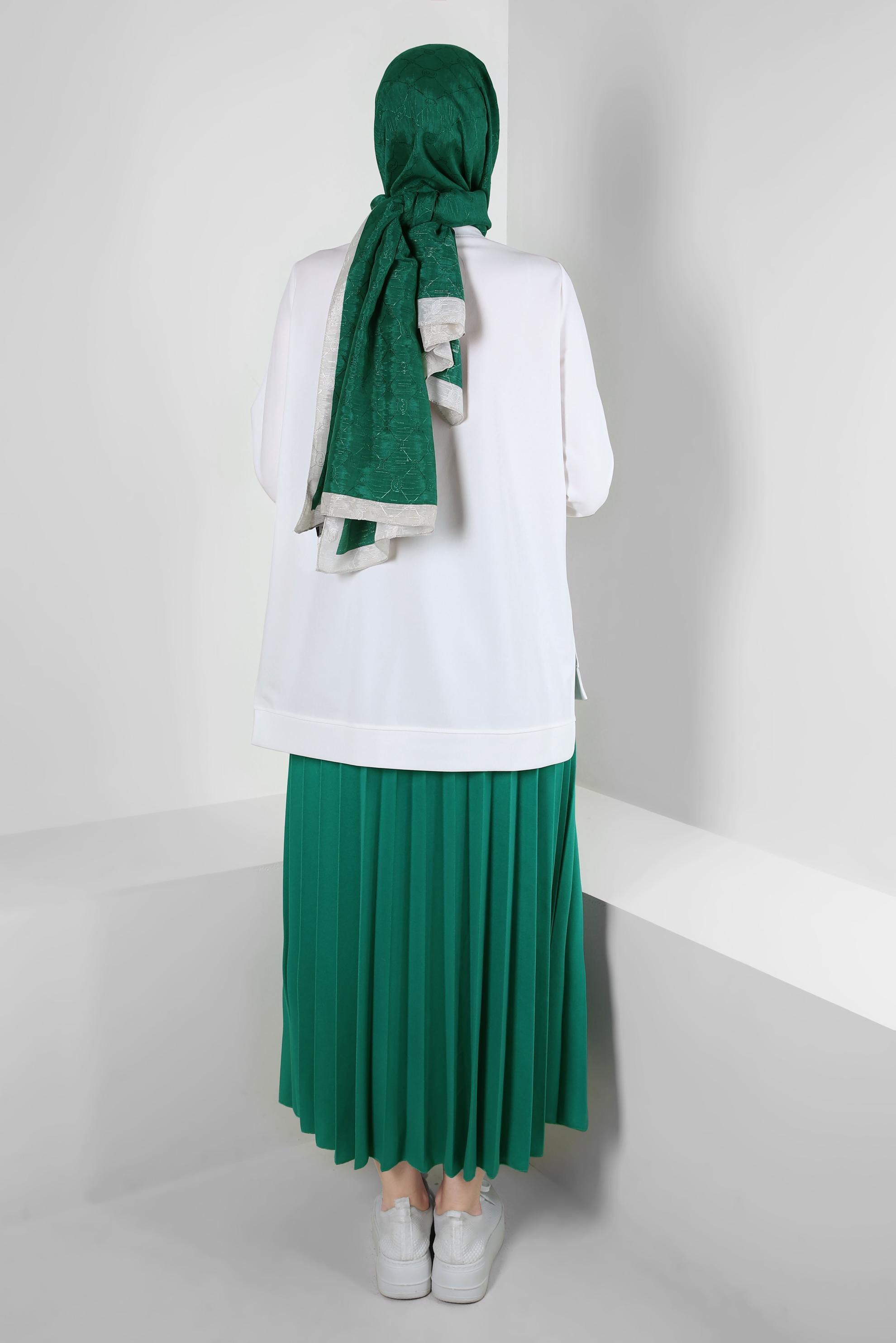 Vêtements hijab BLEU ENSEMBLE SURVÊTEMENT PLISSÉ IMPRIMÉ AVEC JUPE 43723