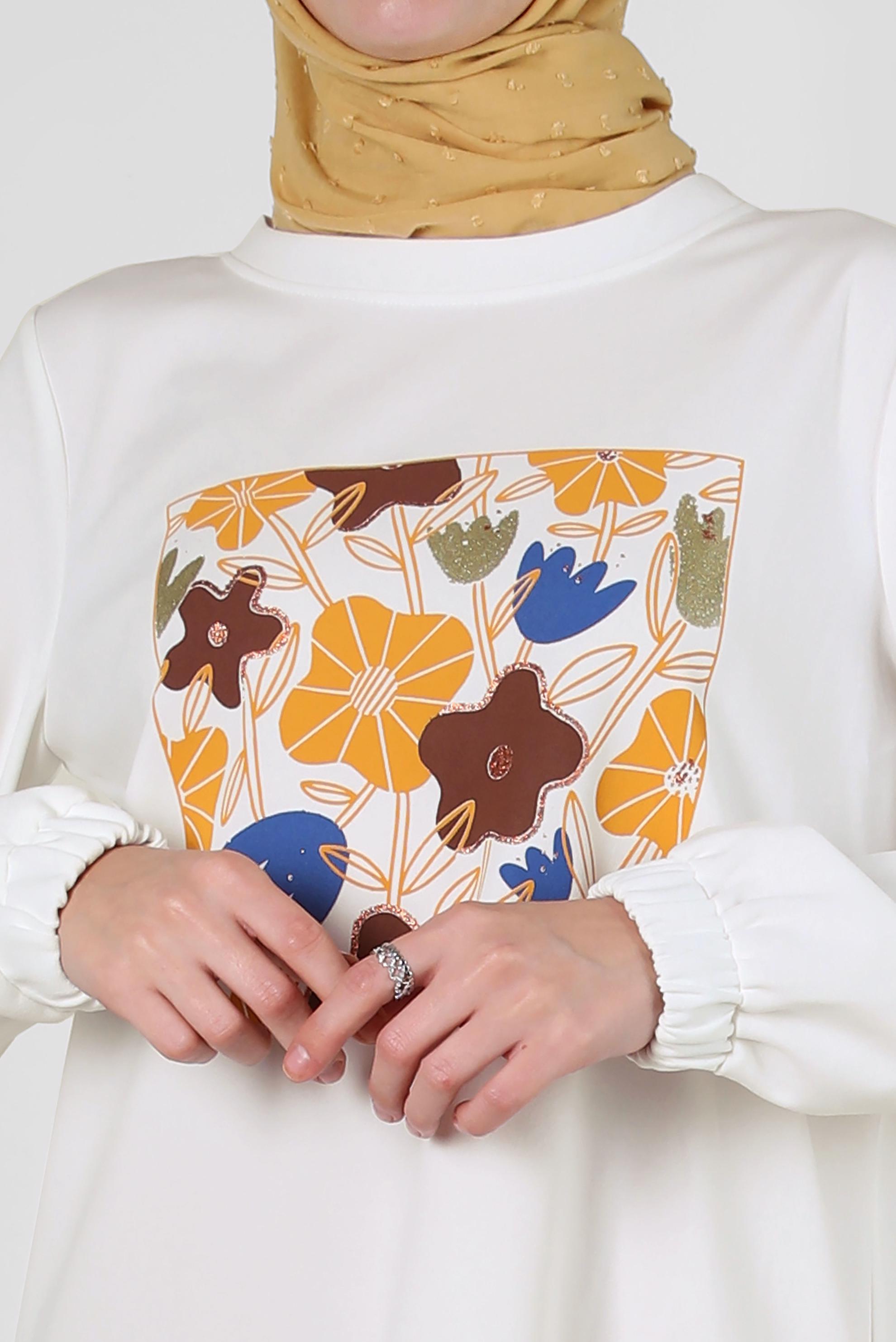 Vêtements hijab JAUNE ENSEMBLE SURVÊTEMENT PLISSÉ IMPRIMÉ AVEC JUPE 43723