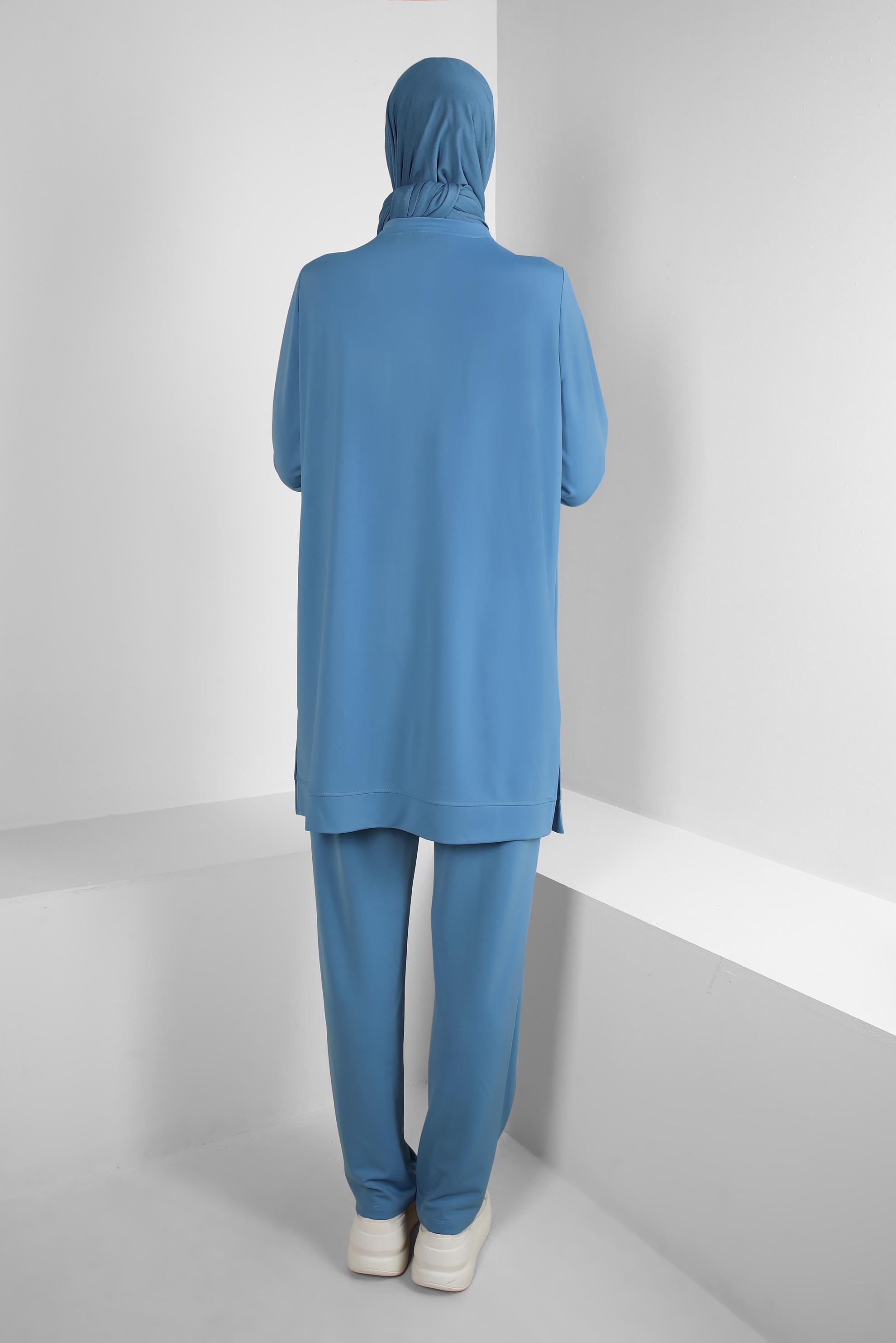 Hijab clothing BLUE GEM EMBROIDERED CREW-NECK TRACKSUIT SET 43725