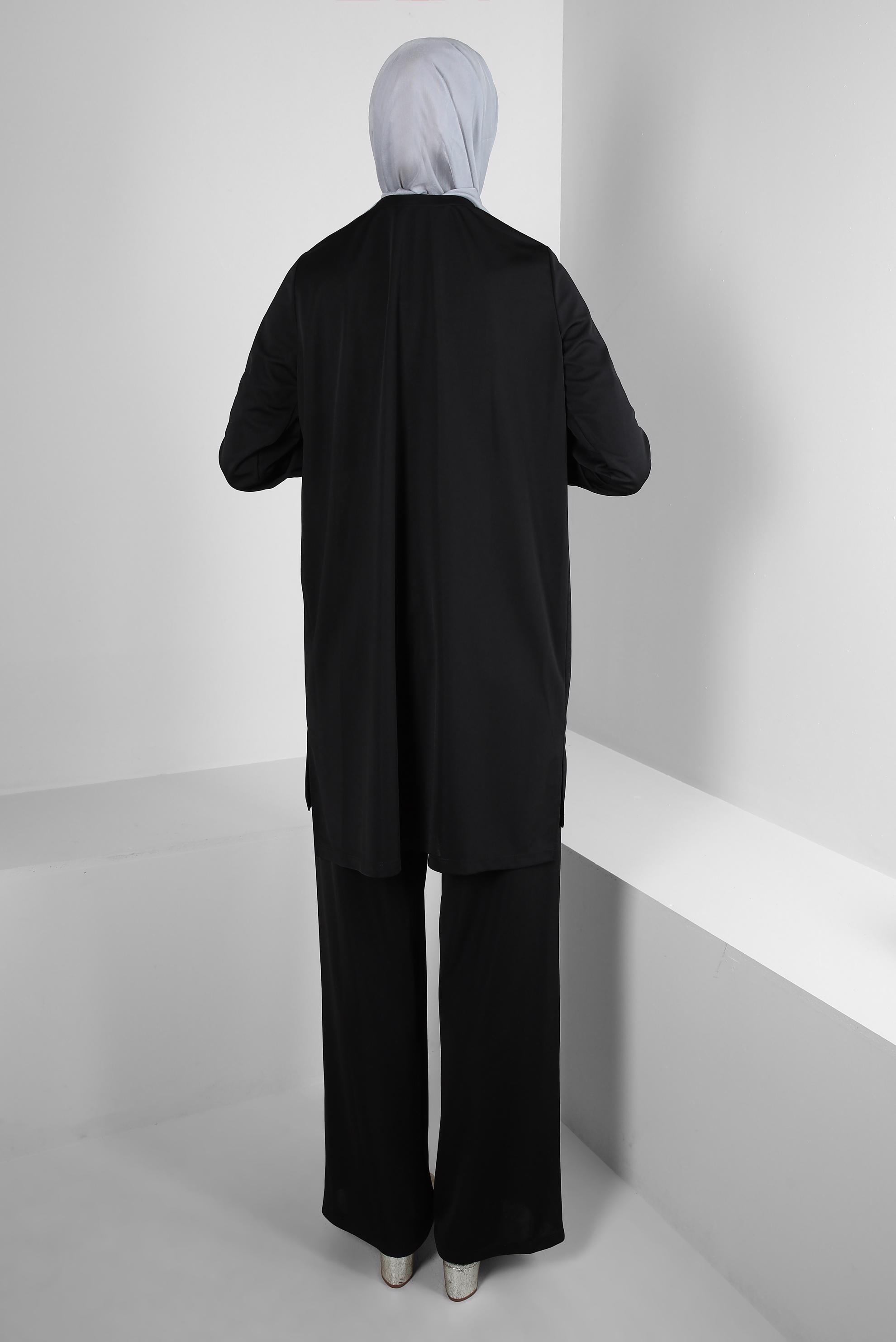 Tesettür giyim SİYAH TAŞ BASKI DETAYLI PANTOLONLU EŞOFMAN TAKIM 43726