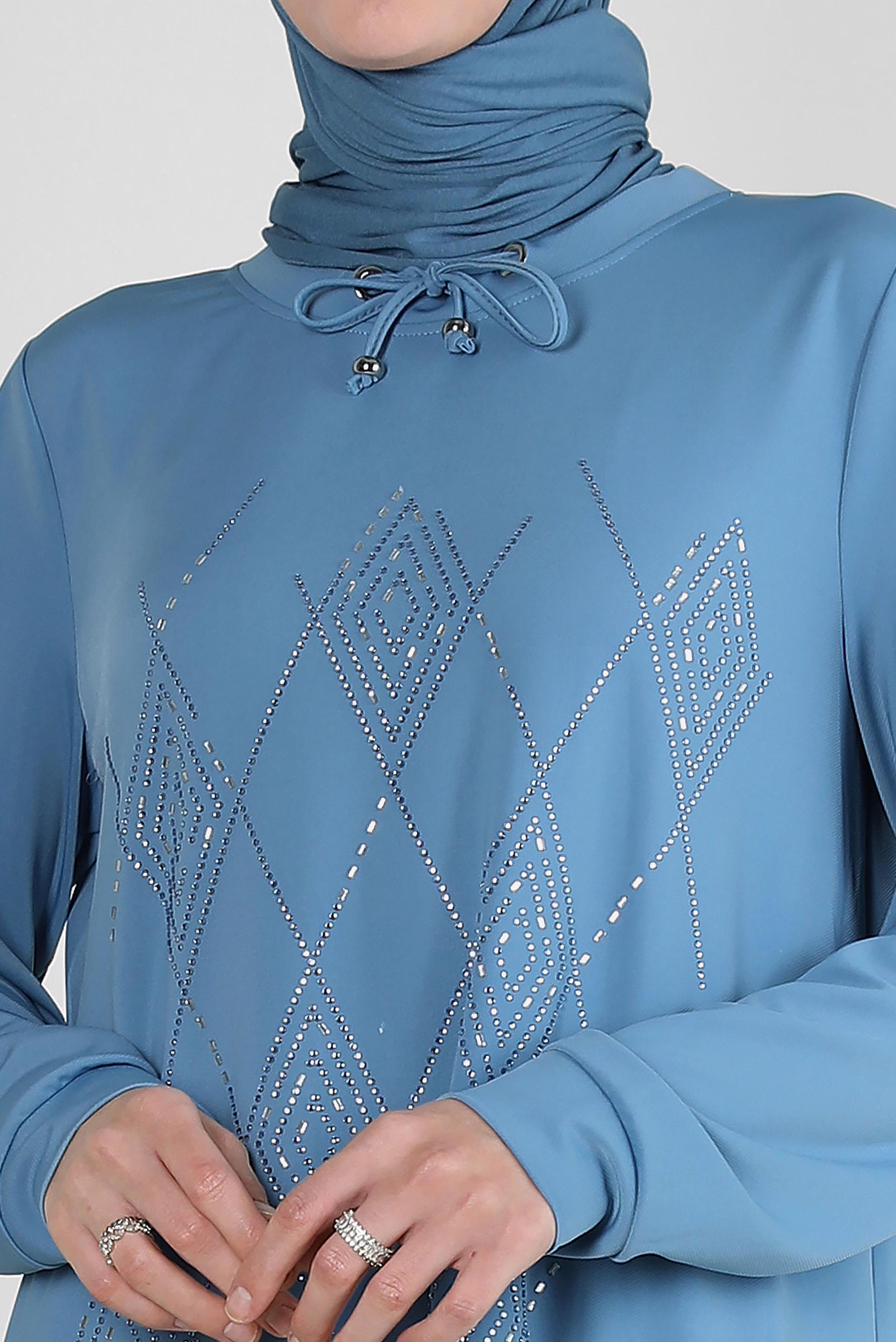 Vêtements hijab BLEU PANTALON DE SURVÊTEMENT BRODÉ DE GEMMES COSTUME 43726