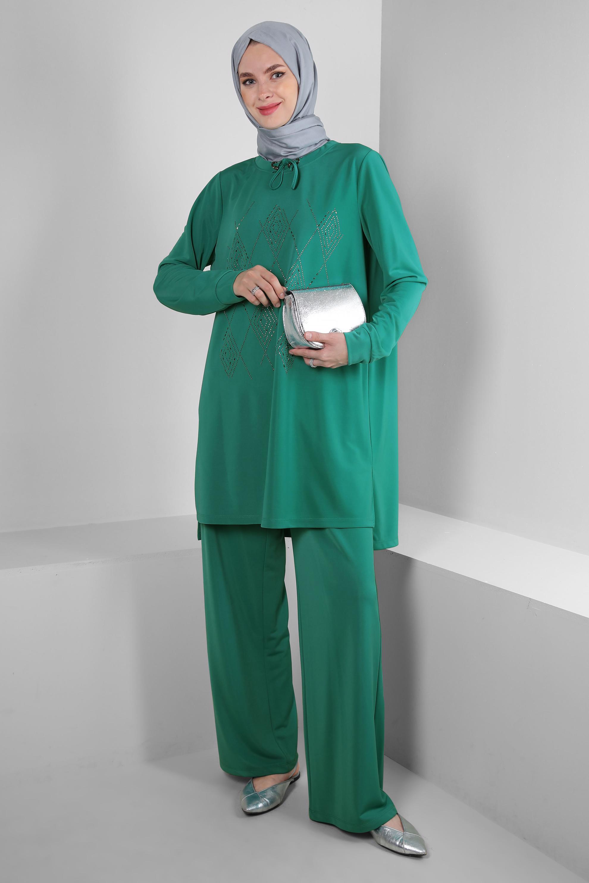 Vêtements hijab BLEU PANTALON DE SURVÊTEMENT BRODÉ DE GEMMES COSTUME 43726