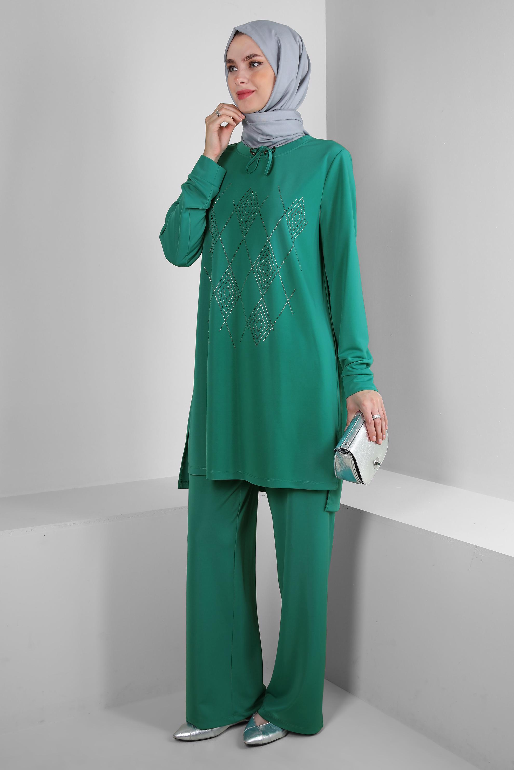 Vêtements hijab BLEU PANTALON DE SURVÊTEMENT BRODÉ DE GEMMES COSTUME 43726