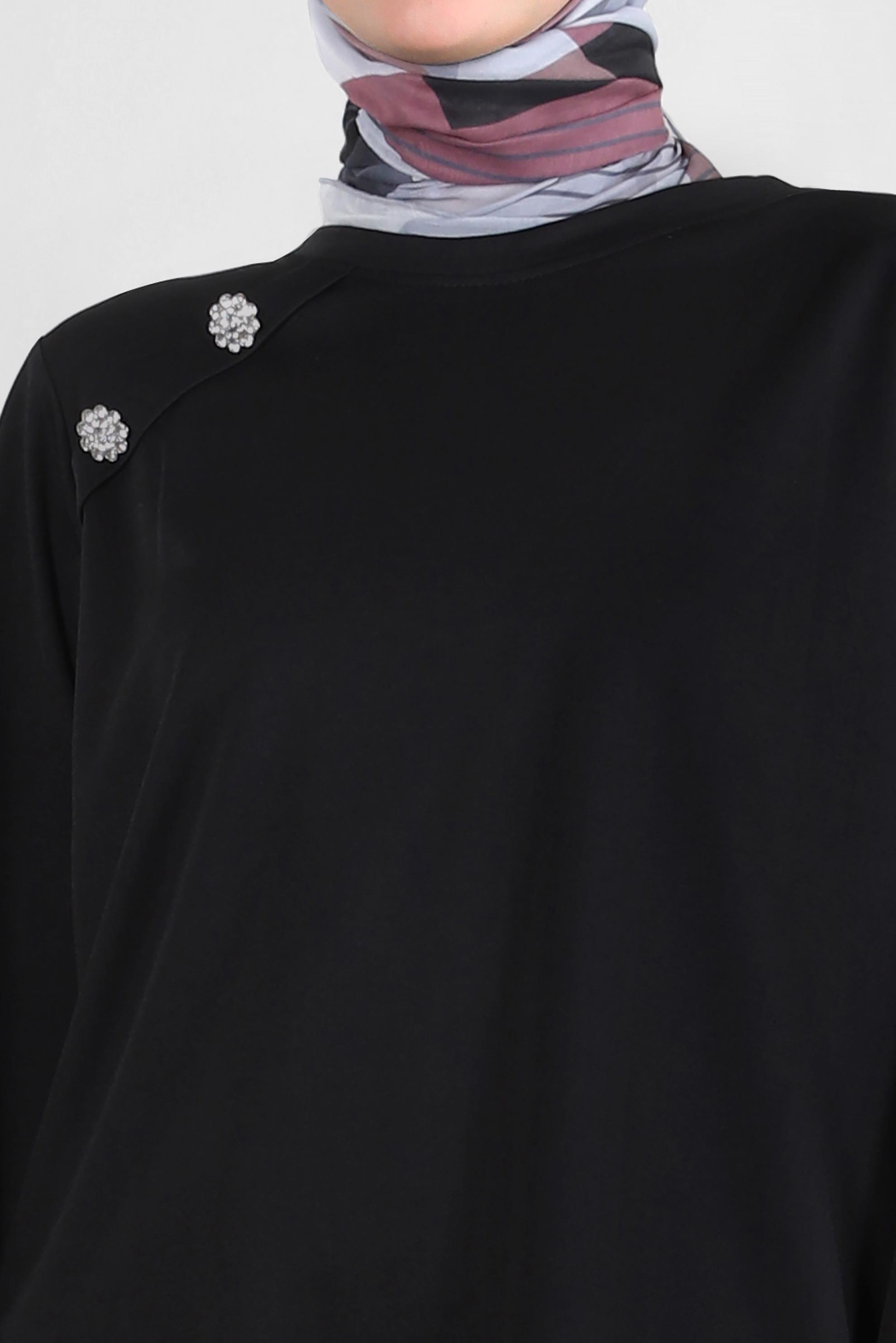 Tesettür giyim SİYAH TAŞ DETAYLI DÜĞMELİ İKİLİ PANTOLONLU TAKIM 43727