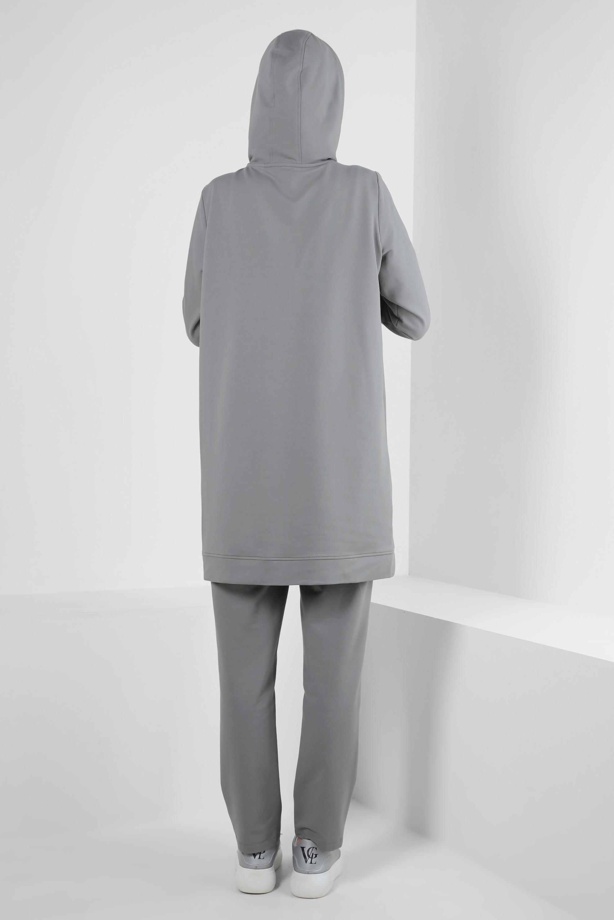 Tesettür giyim GRİ KAPÜŞONLU PANTOLONLU EŞOFMAN TAKIMI 43728