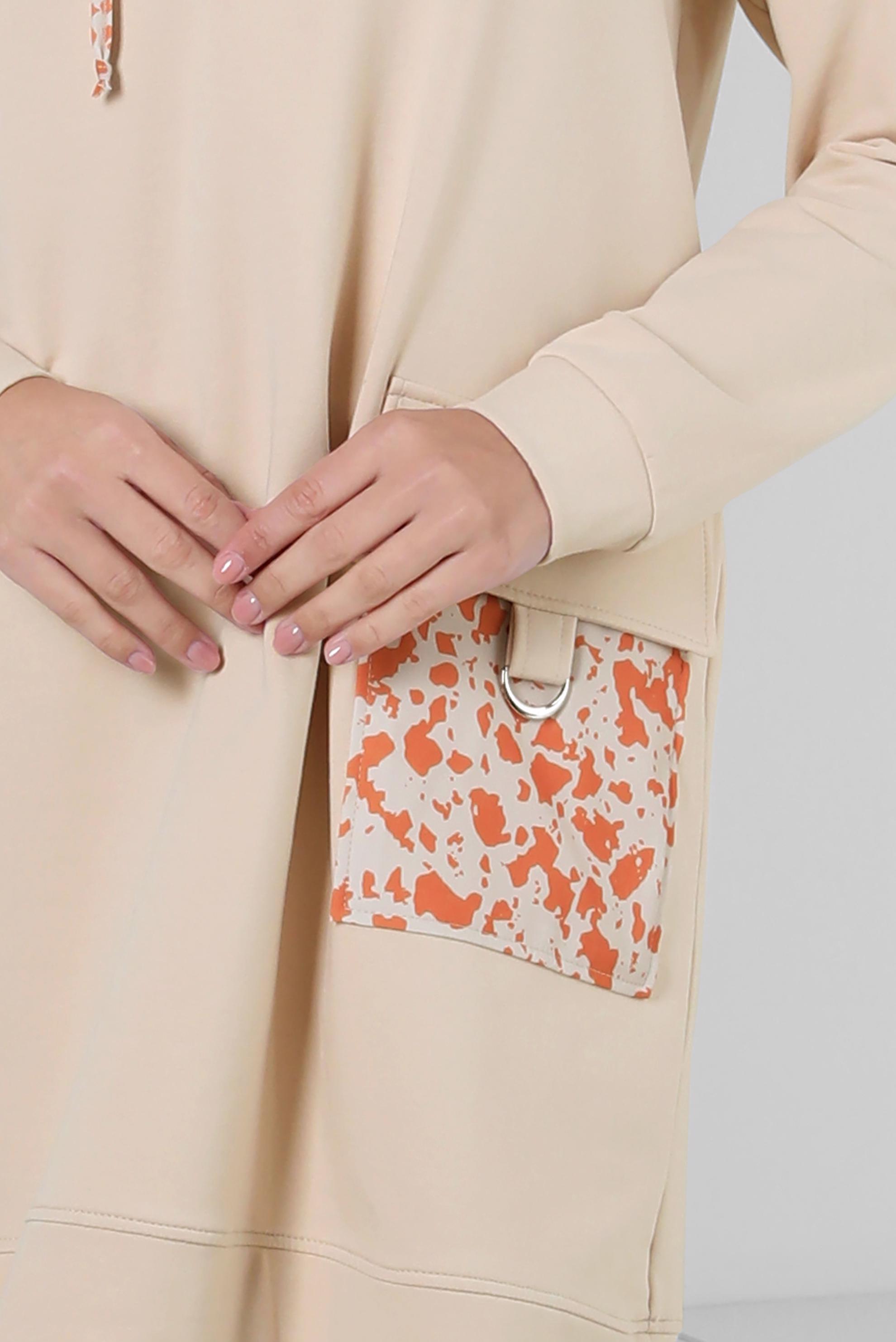 Tesettür giyim BEJ KAPÜŞONLU PANTOLONLU EŞOFMAN TAKIMI 43728