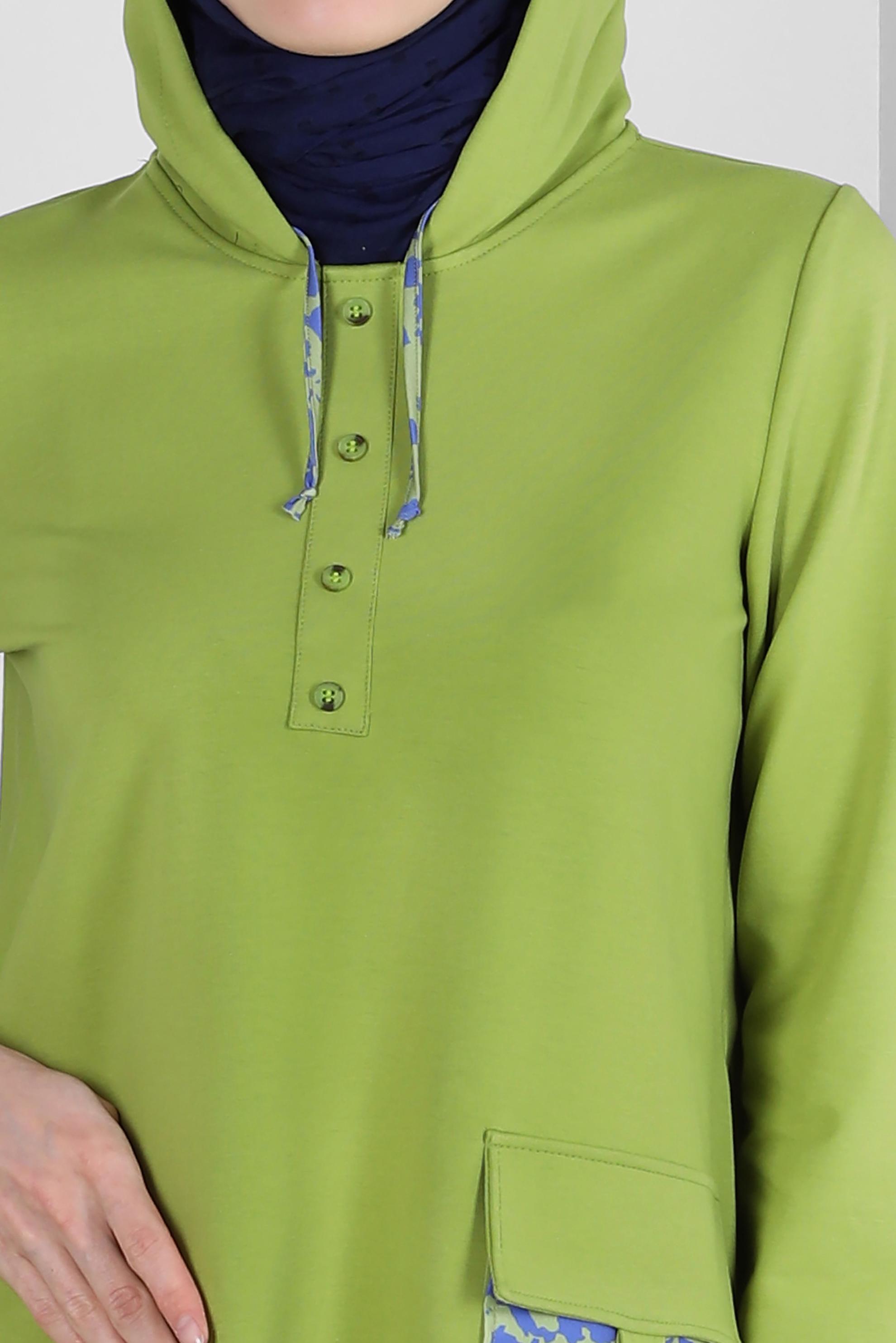 Tesettür giyim YEŞİL KAPÜŞONLU PANTOLONLU EŞOFMAN TAKIMI 43728