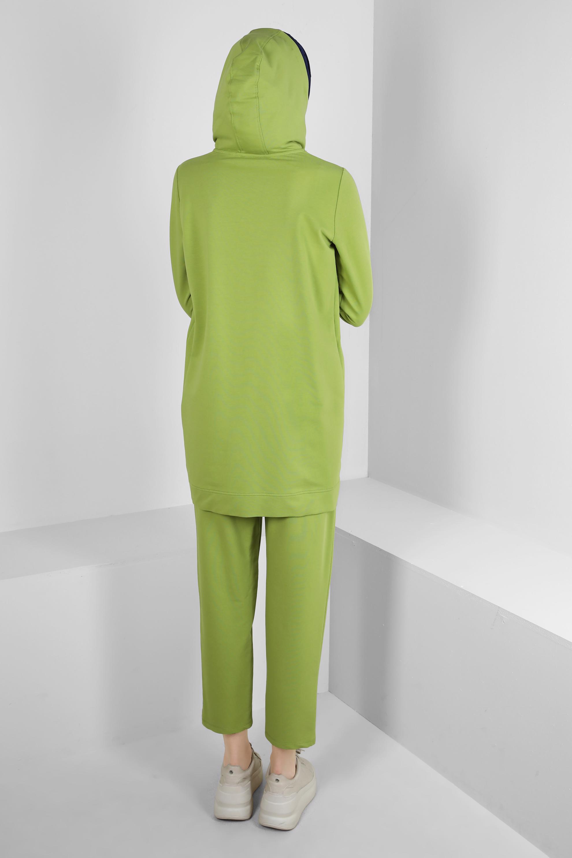 Tesettür giyim YEŞİL KAPÜŞONLU PANTOLONLU EŞOFMAN TAKIMI 43728