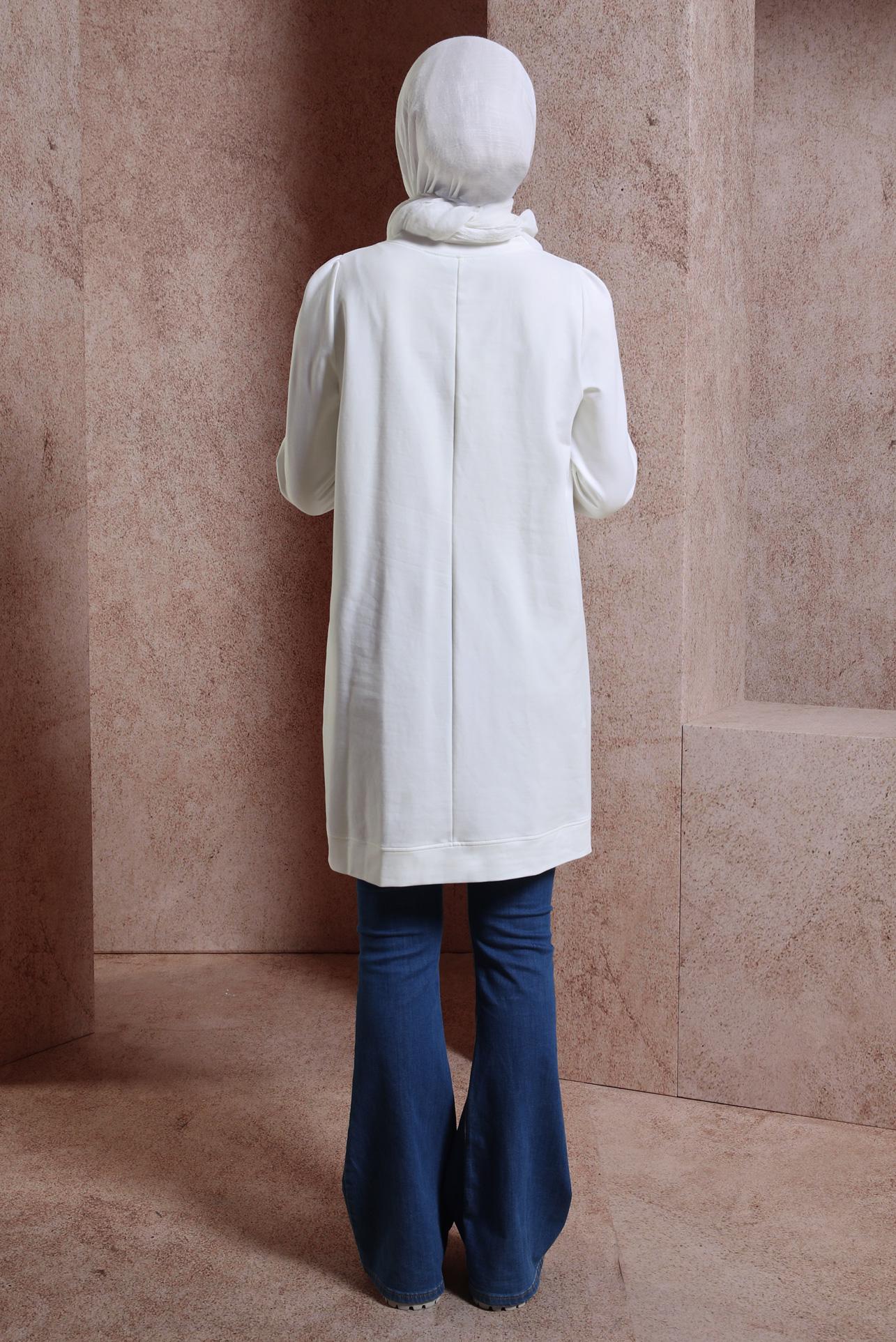 Tesettür giyim BEYAZ BASKILI EŞOFMAN TUNİK 43784