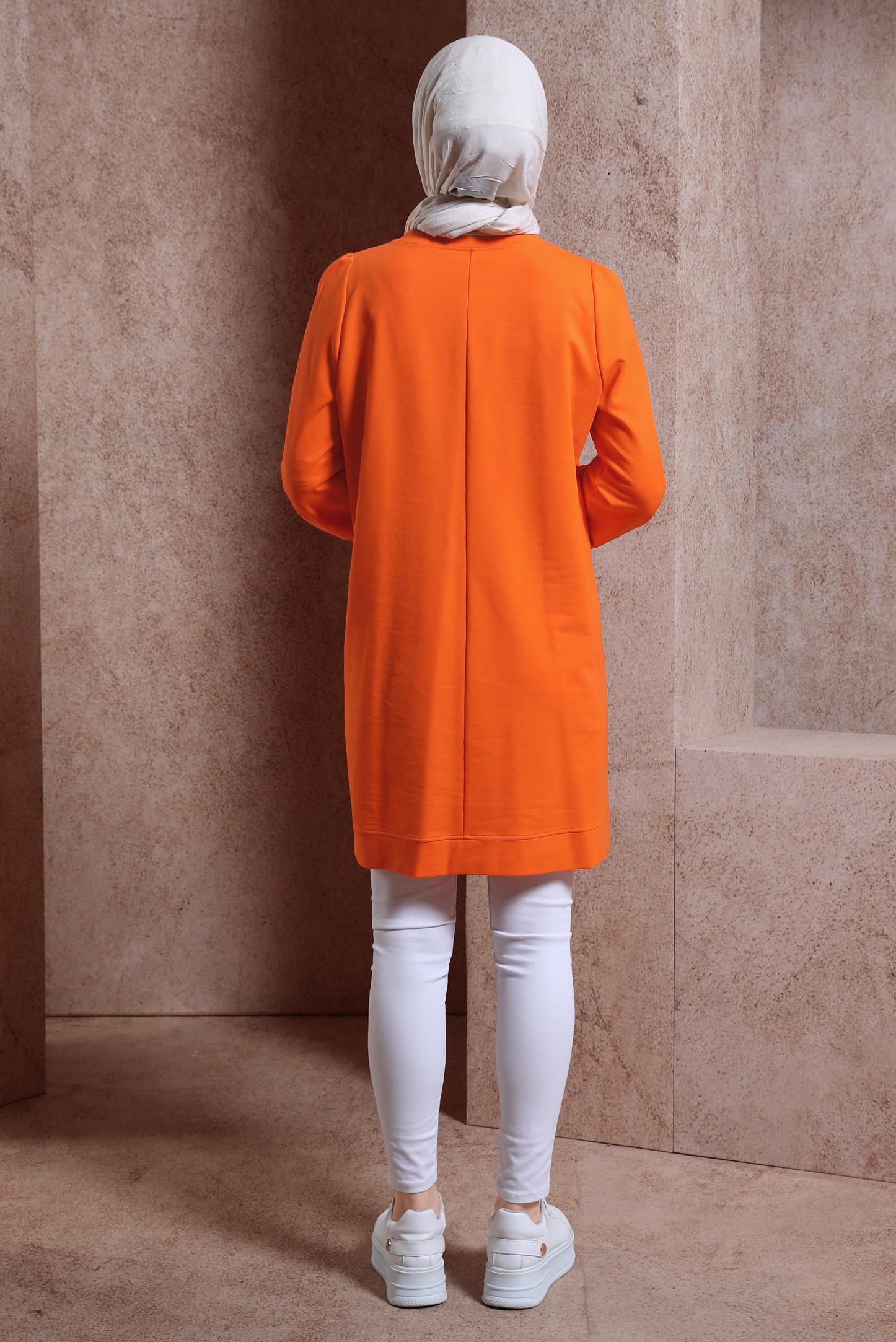 Tesettür giyim TURUNCU BASKILI EŞOFMAN TUNİK 43784